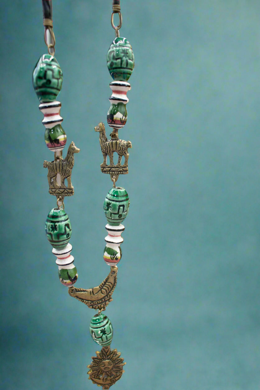 Peruvian Design Beaded Llama and Sun Necklace