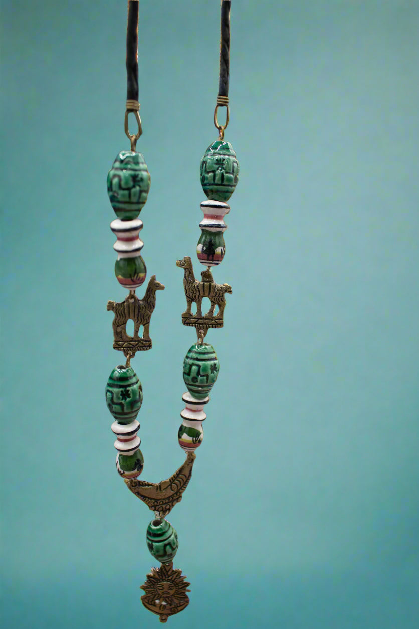 Peruvian Design Beaded Llama and Sun Necklace