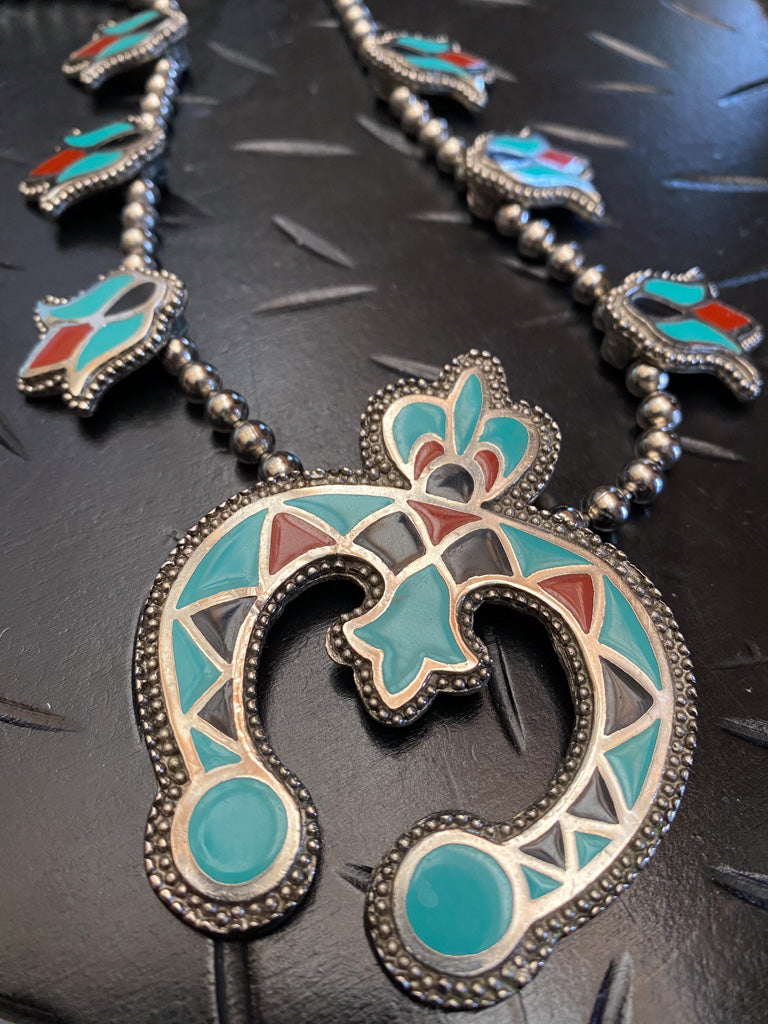 70s Native Inspired Squash Blossom Necklace