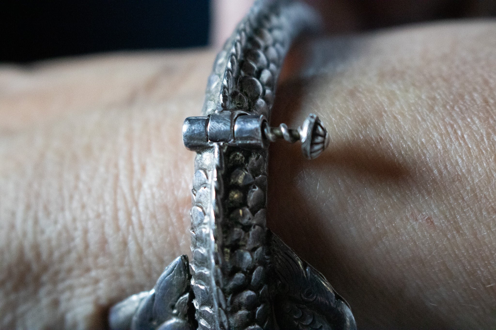 1980's Chinese Sterling Silver Tabet Dragon Bracelet