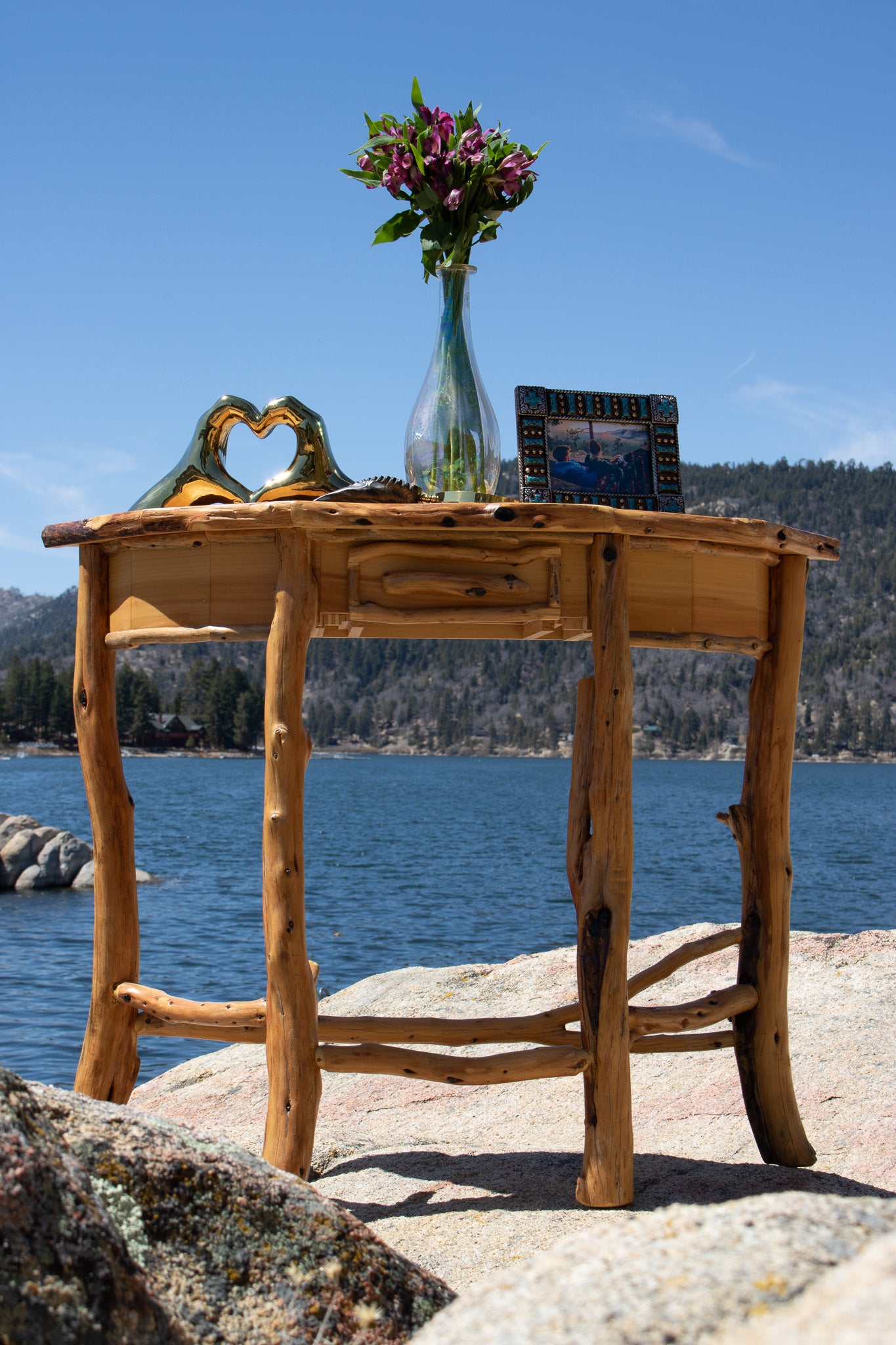 Semi-Circle Natural Wood Side Table