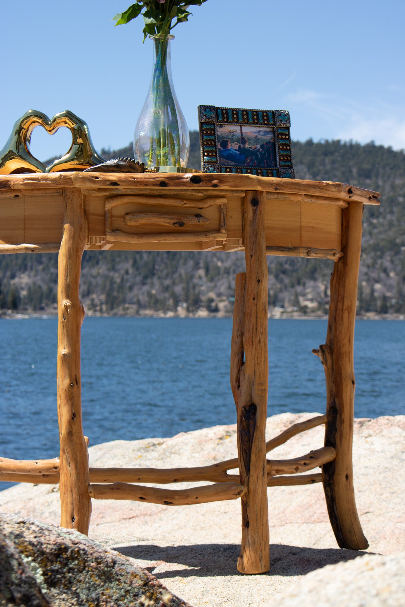 Semi-Circle Natural Wood Side Table
