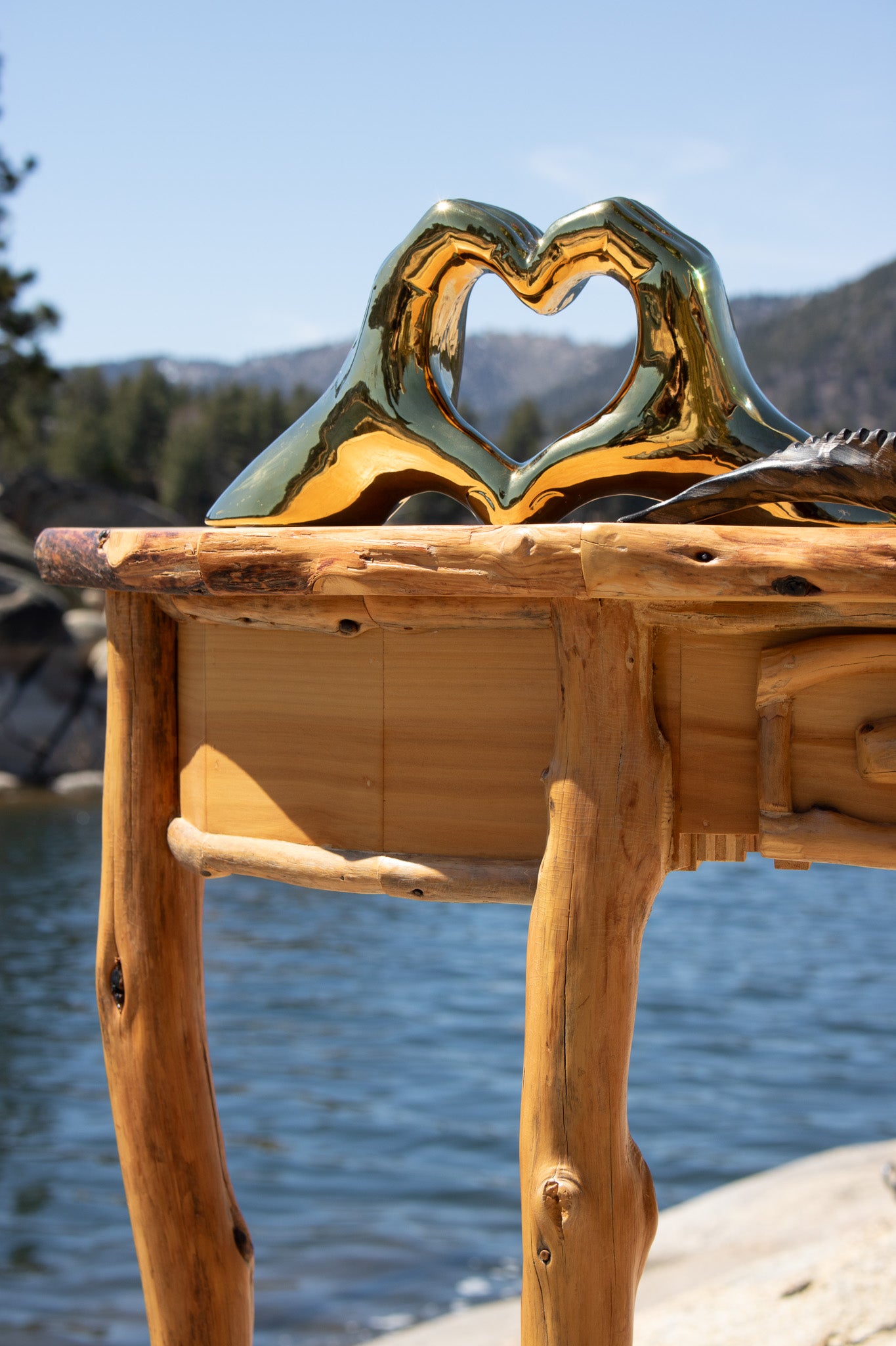 Semi-Circle Natural Wood Side Table