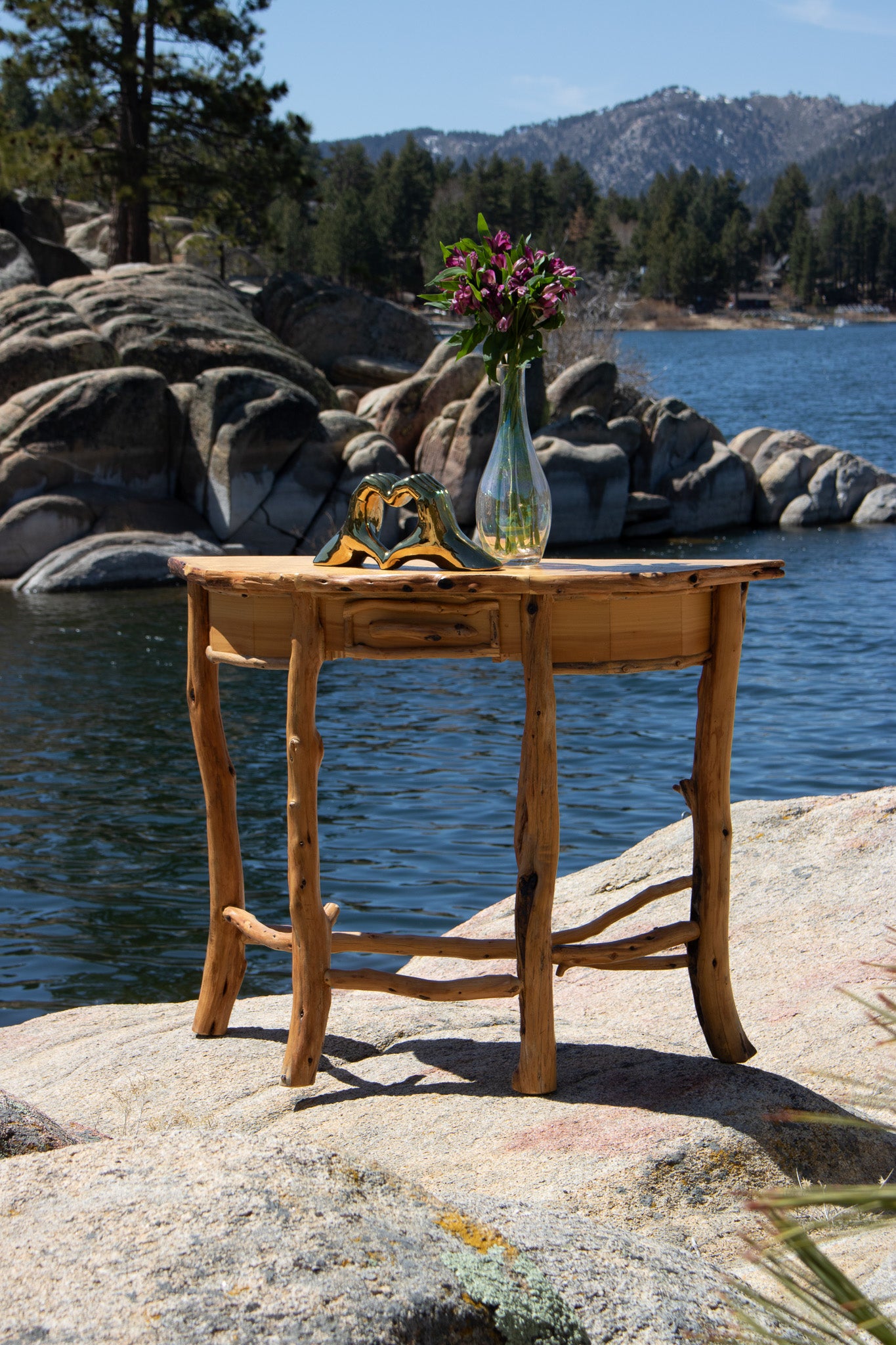 Semi-Circle Natural Wood Side Table