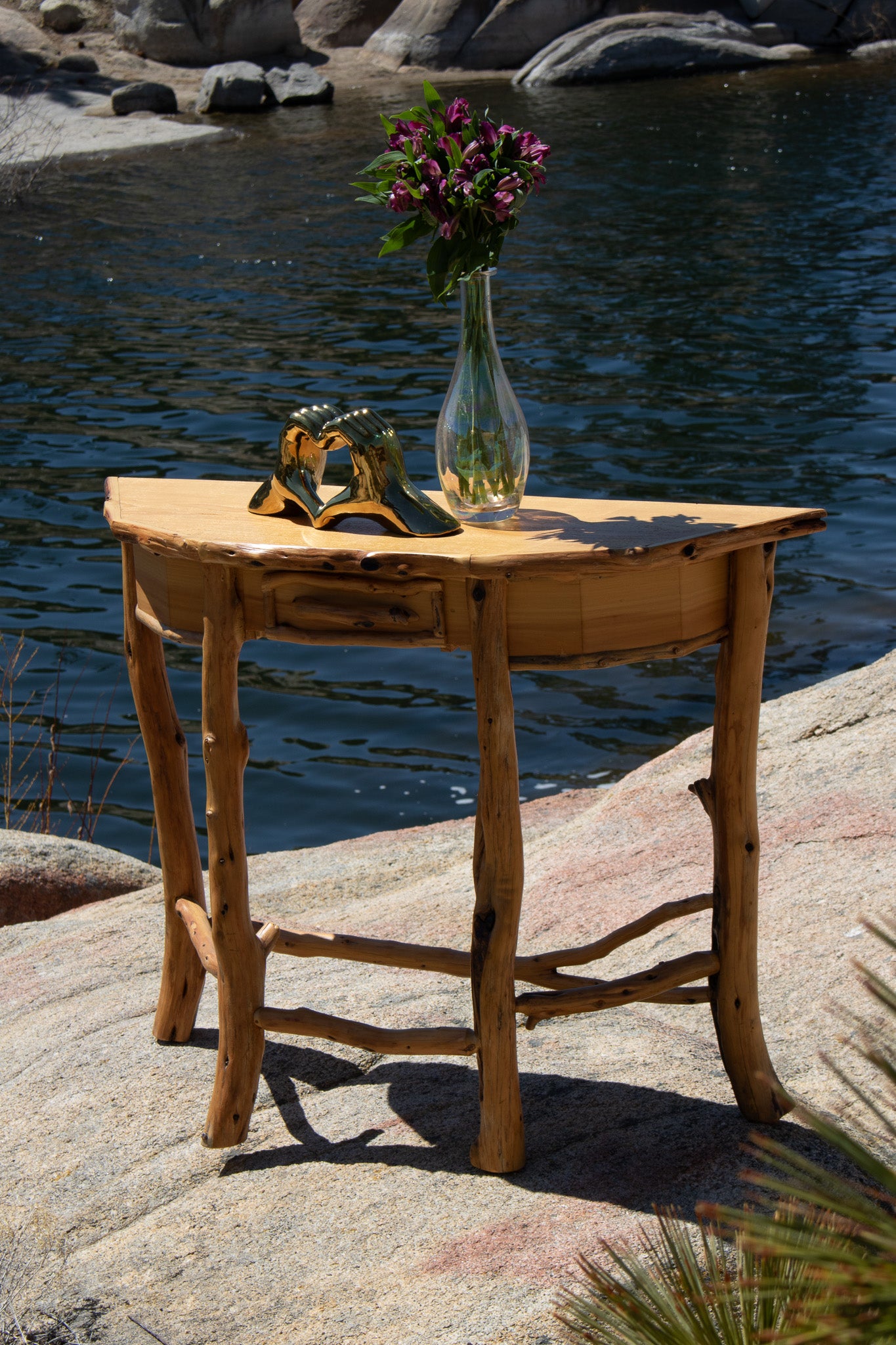 Semi-Circle Natural Wood Side Table