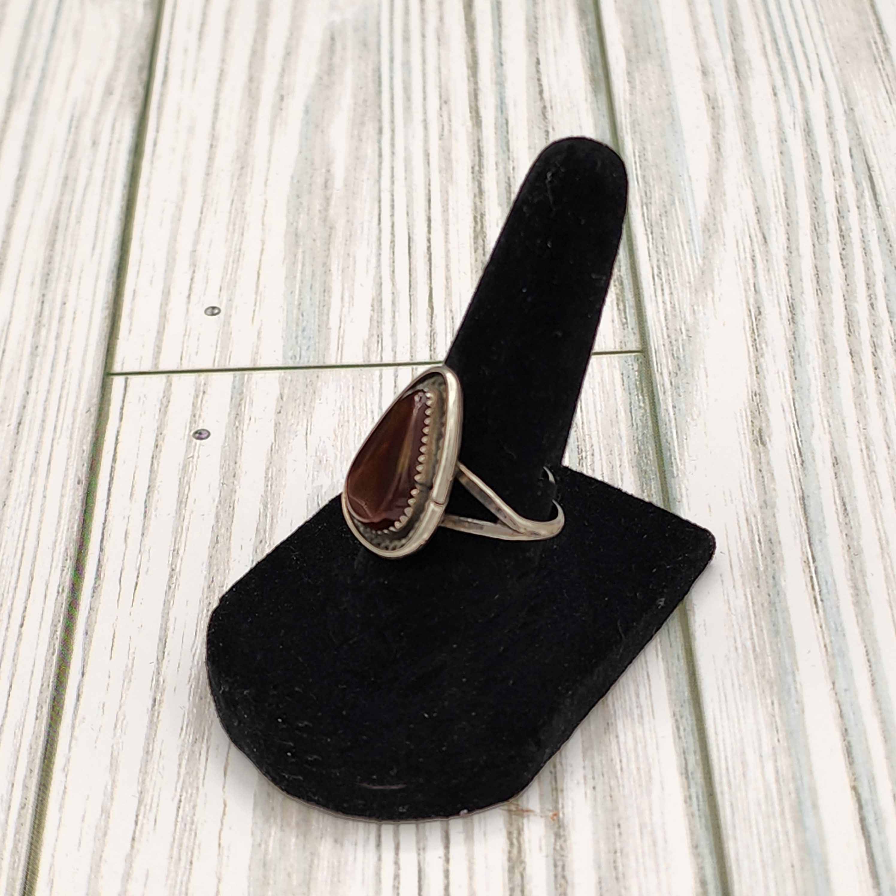 Navajo Fire Agate Gemstone Sterling Silver Ring Size 7