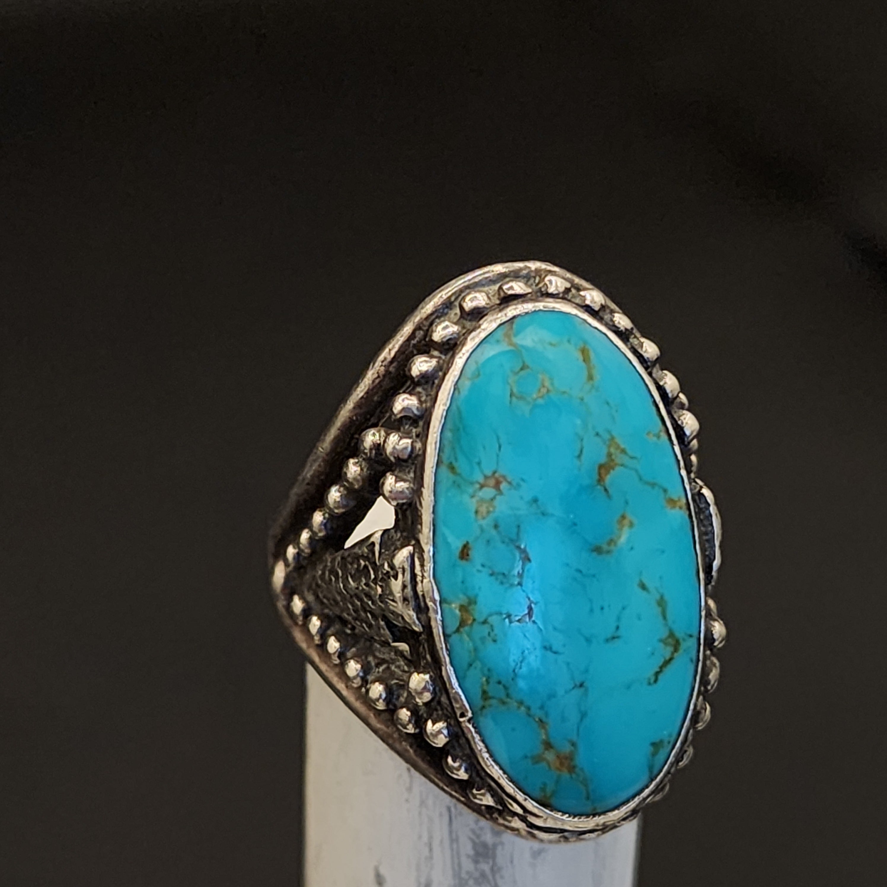 Rare Vintage Native American Navajo 1950s Turquoise Arrow Sterling Ring Size 10.5