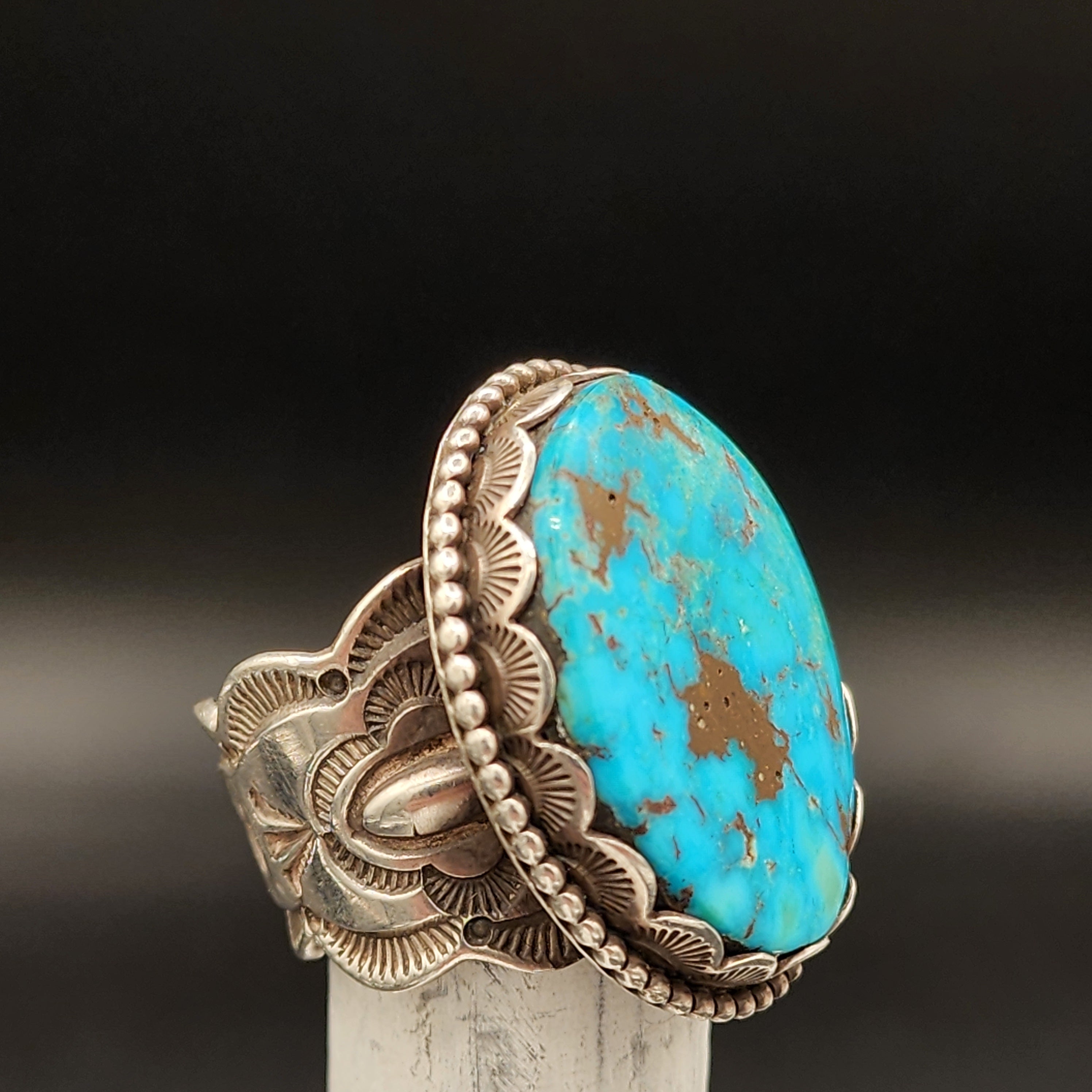 Vintage Navajo Sterling Silver Big Turquoise Ring Stamped Elgin Tom Size 11