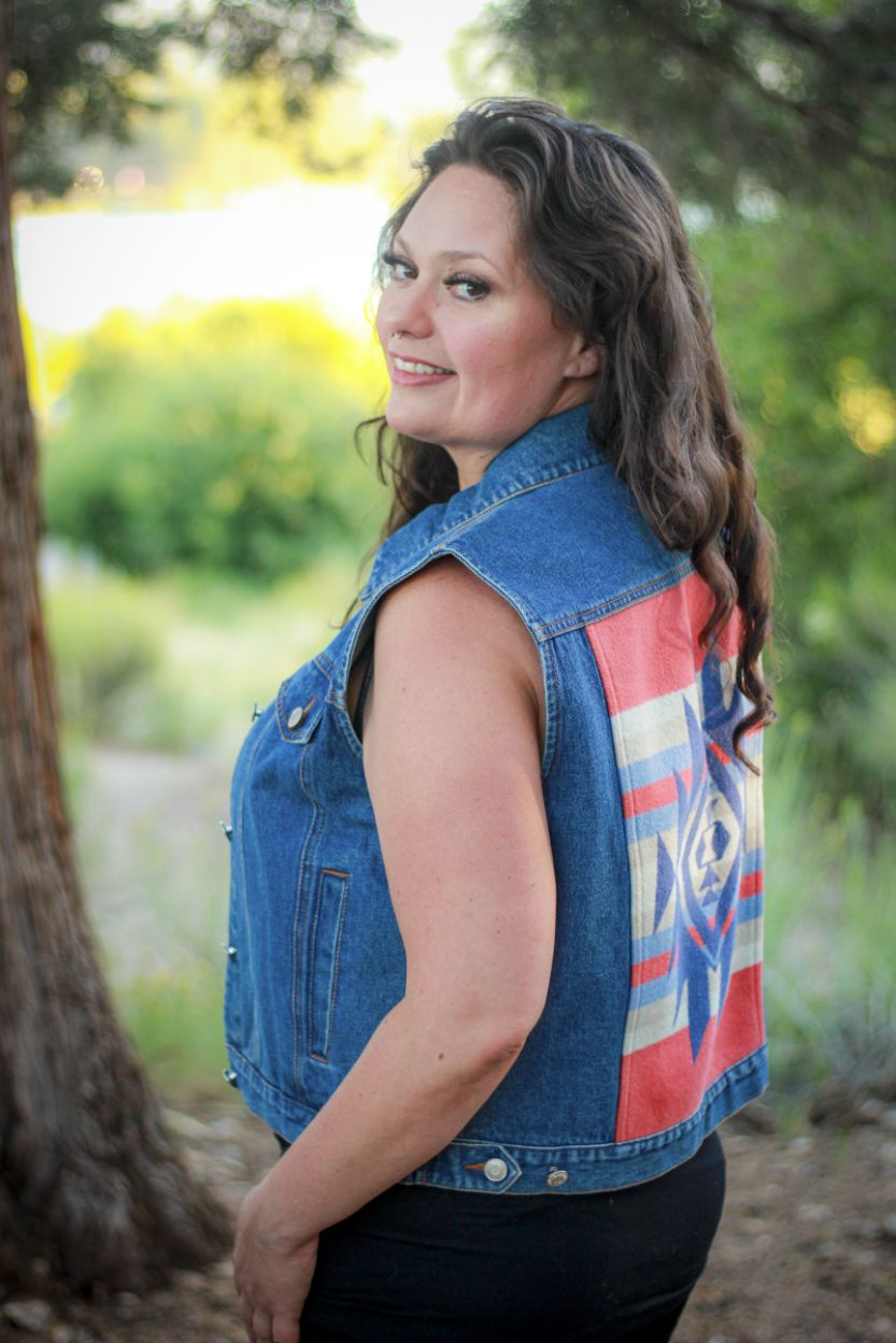 Pendleton Denim Jean Vest with with Native American Wool Accent Vintage