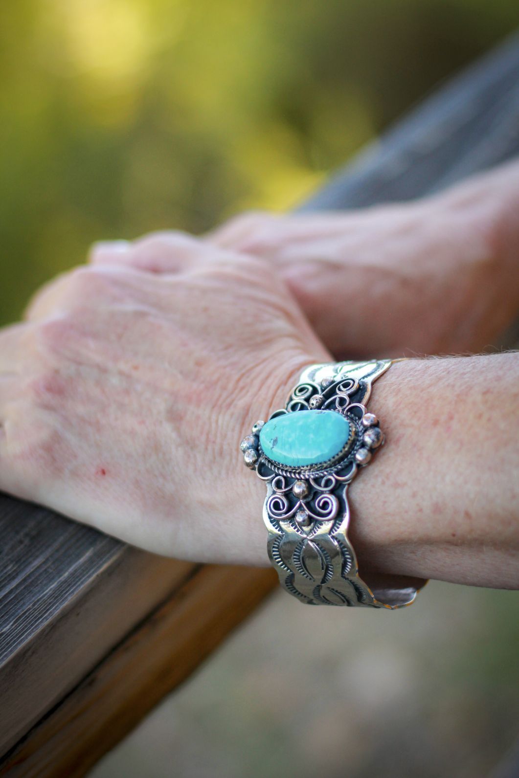 Navajo Turquoise Cuff Bracelet Nickel Silver by Cleveland