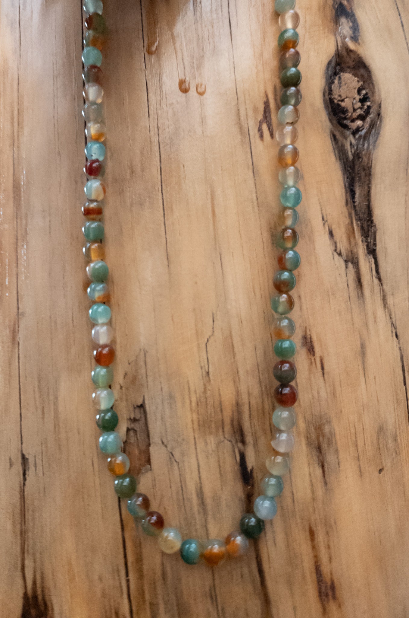 Round Green Brown Blue & Grey Multicolored Stones Necklace