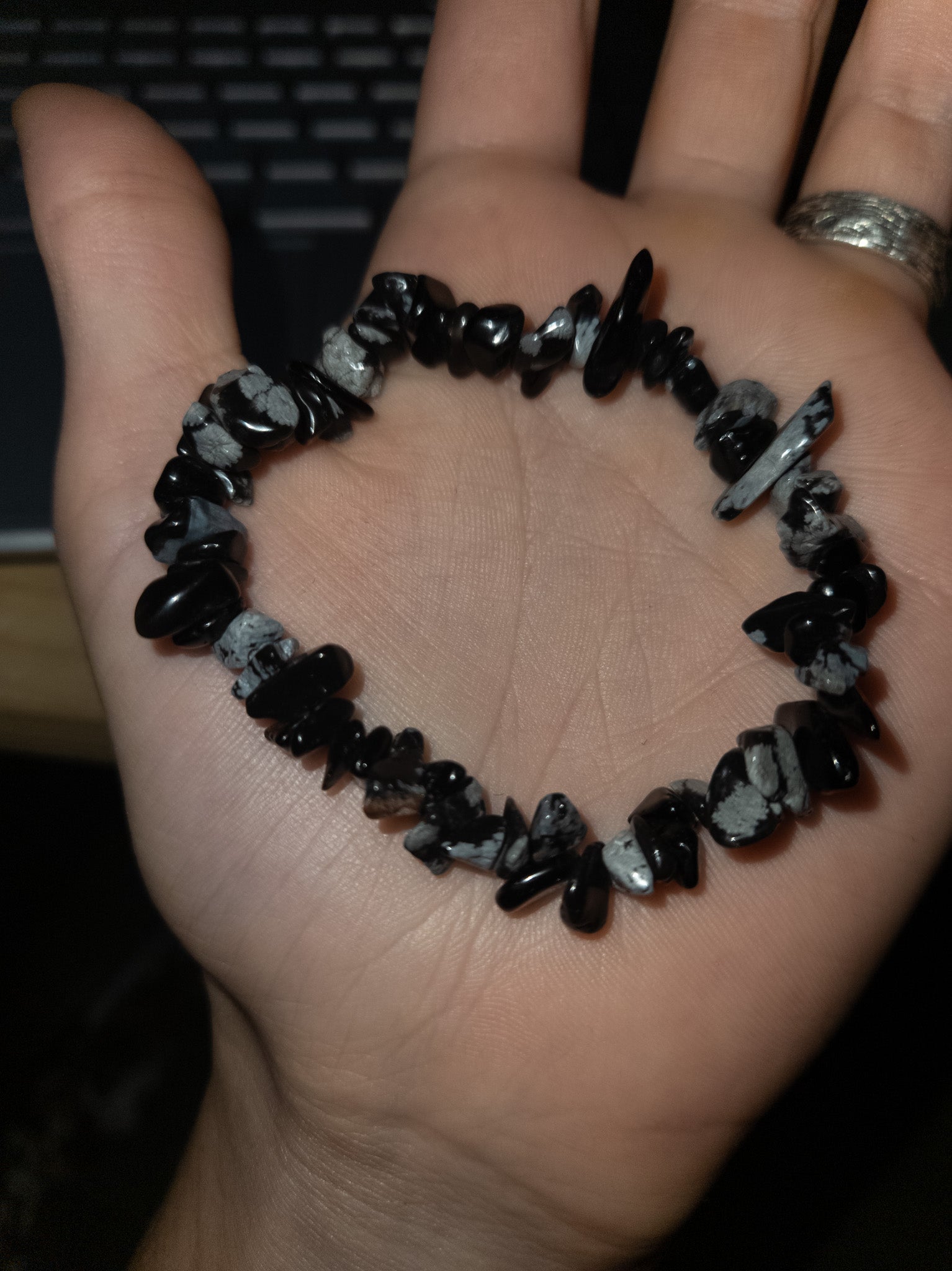 Healing Snowflake Obsidian Beaded Stretchy Bracelet