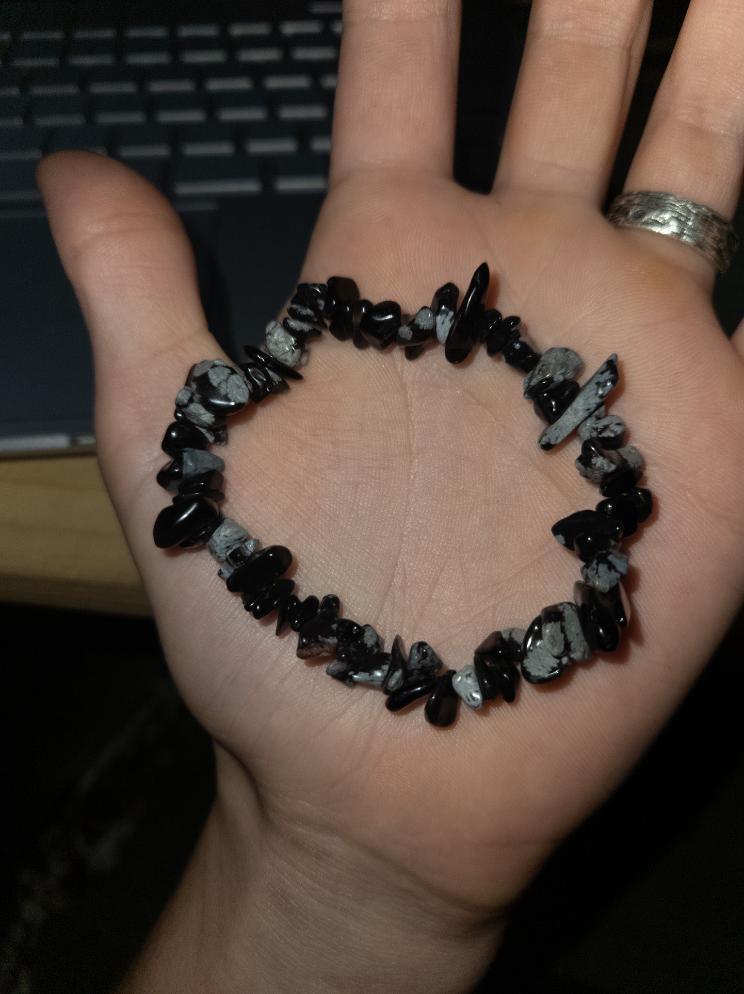 Healing Snowflake Obsidian Beaded Stretchy Bracelet