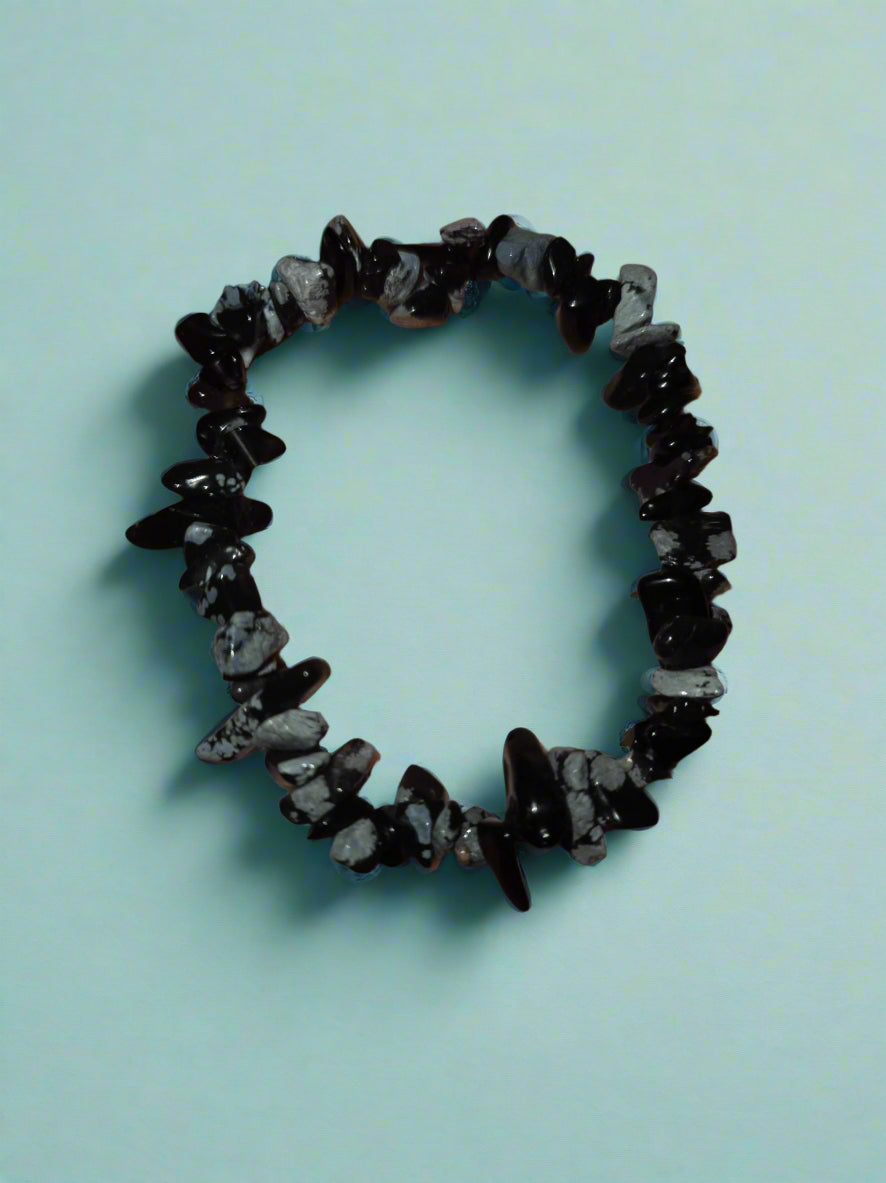 Healing Snowflake Obsidian Beaded Stretchy Bracelet
