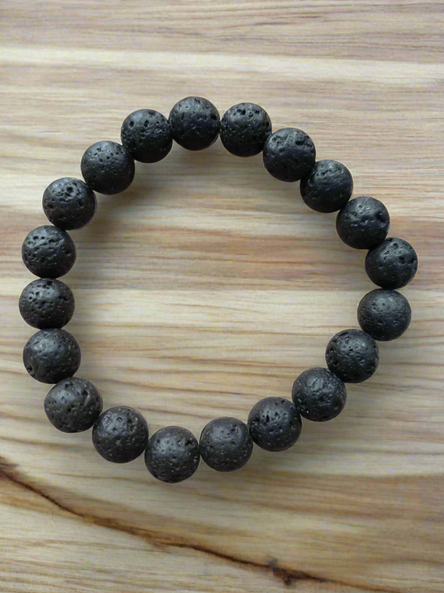 Black Lava Rock Beaded Stretchy Bracelet