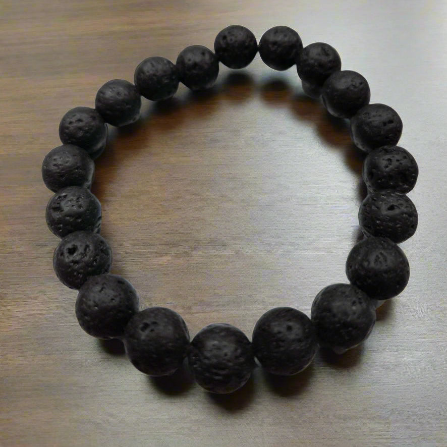 Black Lava Rock Beaded Stretchy Bracelet
