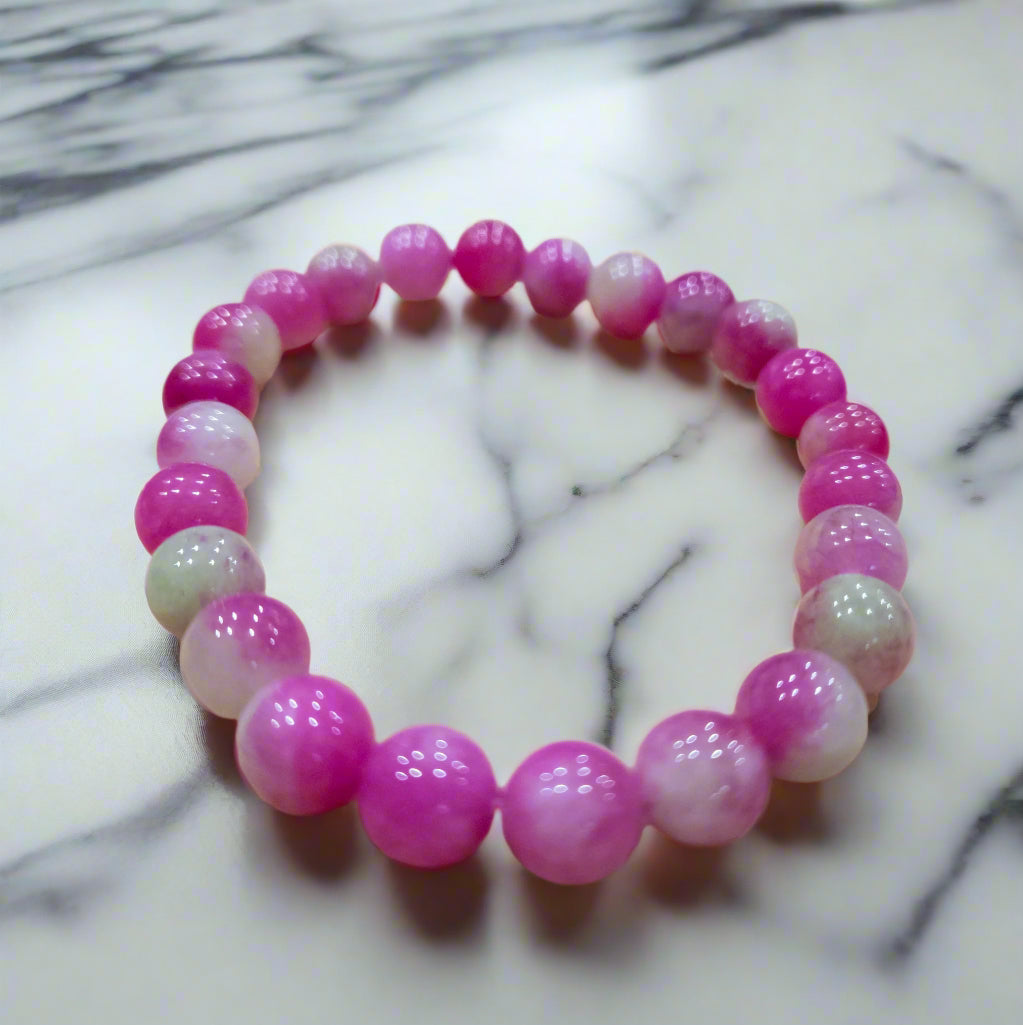 Pink Agate Beaded Stretchy Bracelet
