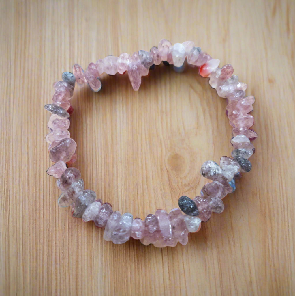Strawberry Quartz Stone Beaded Stretchy Bracelet
