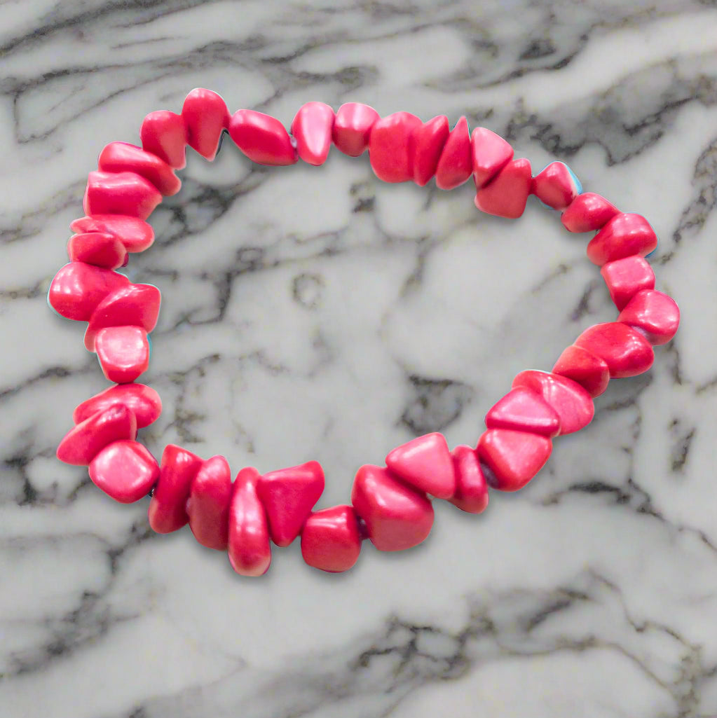 Faux Red Coral Irregular Stone Stretchy Bracelet