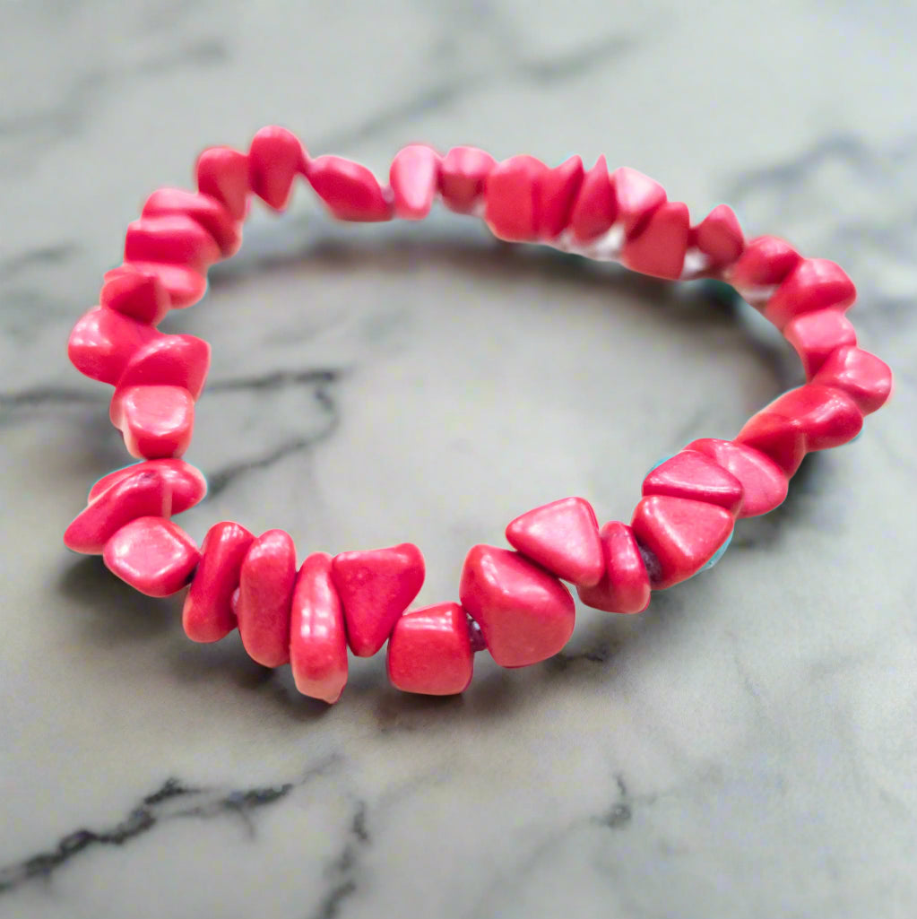 Faux Red Coral Irregular Stone Stretchy Bracelet