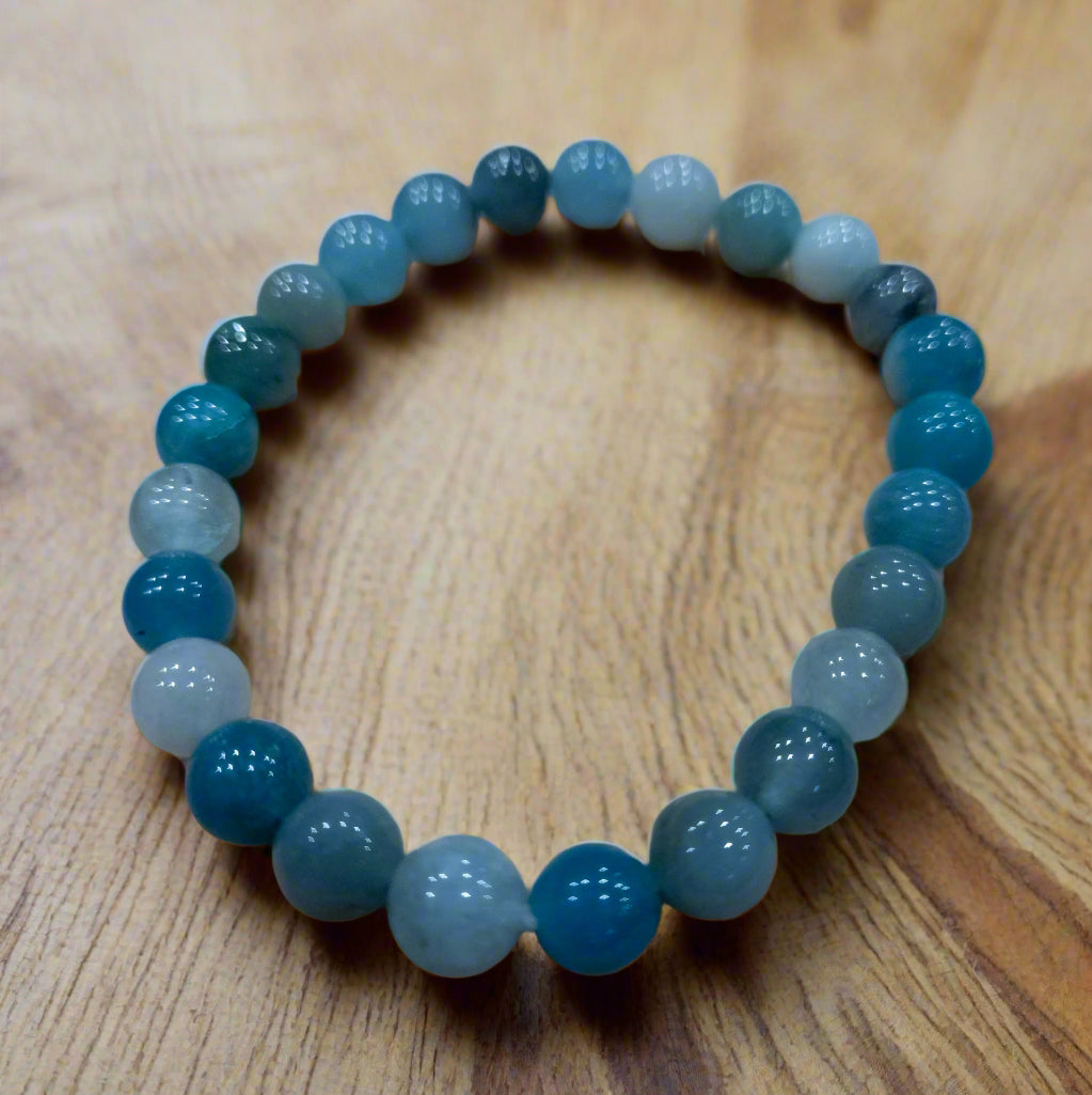 Aquamarine Stone Beaded Stretchy Bracelet