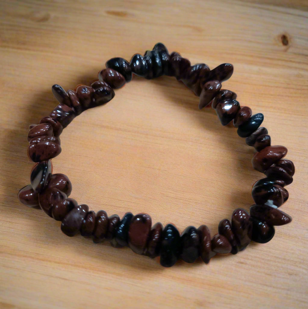 Mahogany Obsidian Stone Beaded Stretchy Bracelet