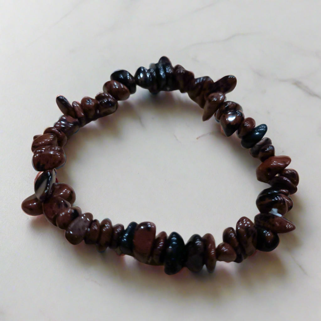 Mahogany Obsidian Stone Beaded Stretchy Bracelet