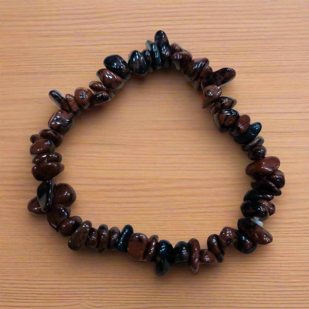 Mahogany Obsidian Stone Beaded Stretchy Bracelet
