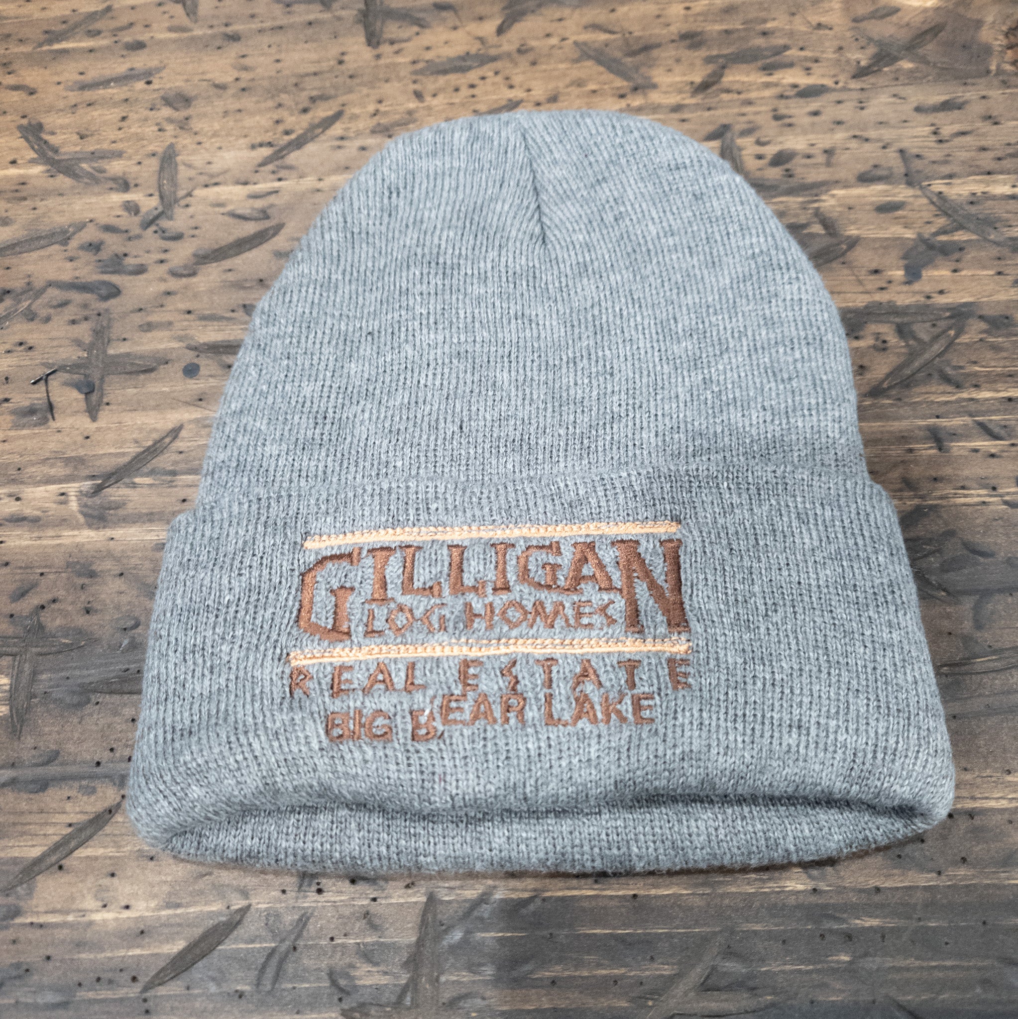Knit Beanie Hat with "Gilligan Log Homes Real Estate Big Bear Lake"