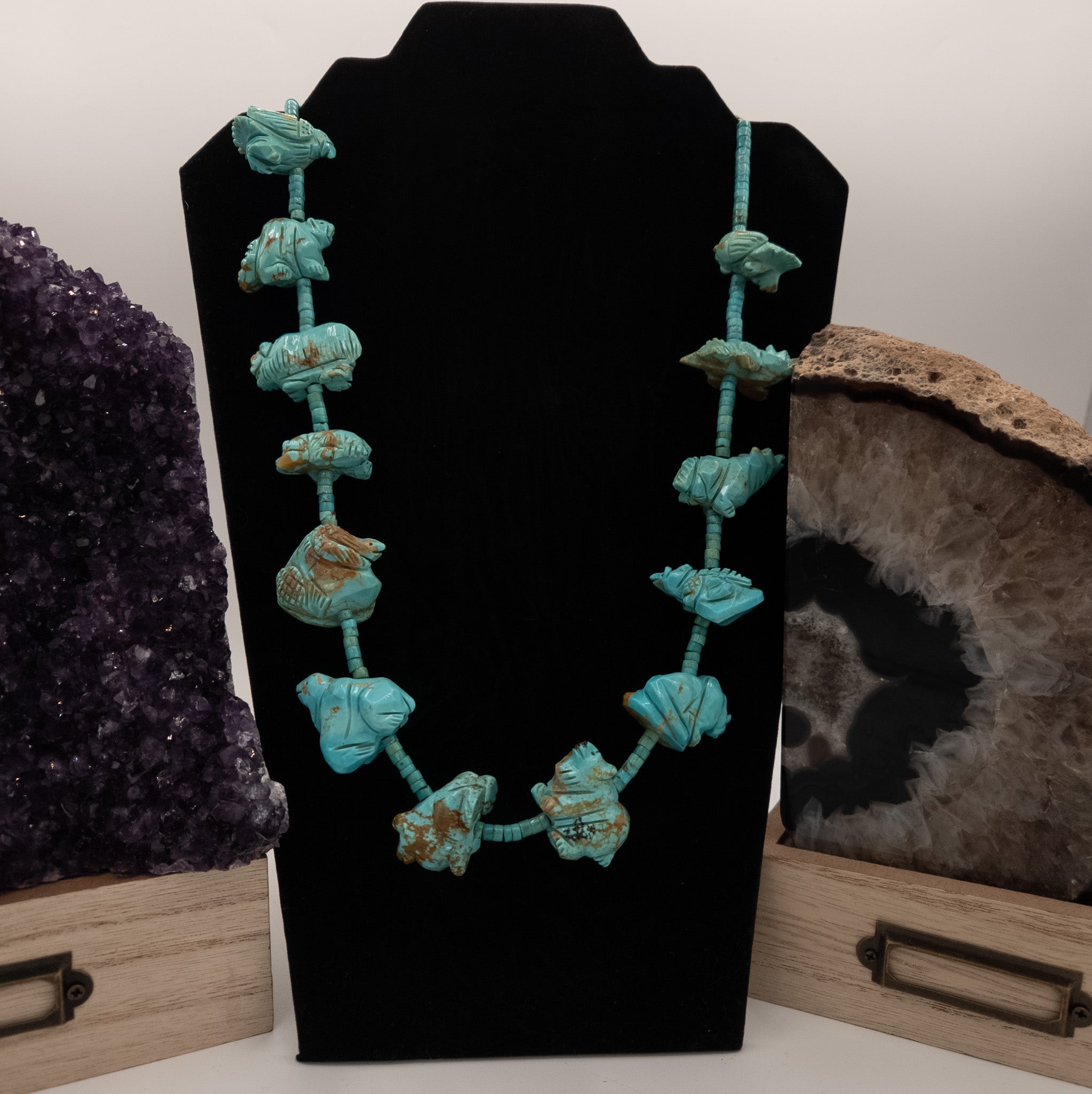 Hand Crafted Native American Navajo Turquoise Fetish Necklace Heirloom Statement Piece