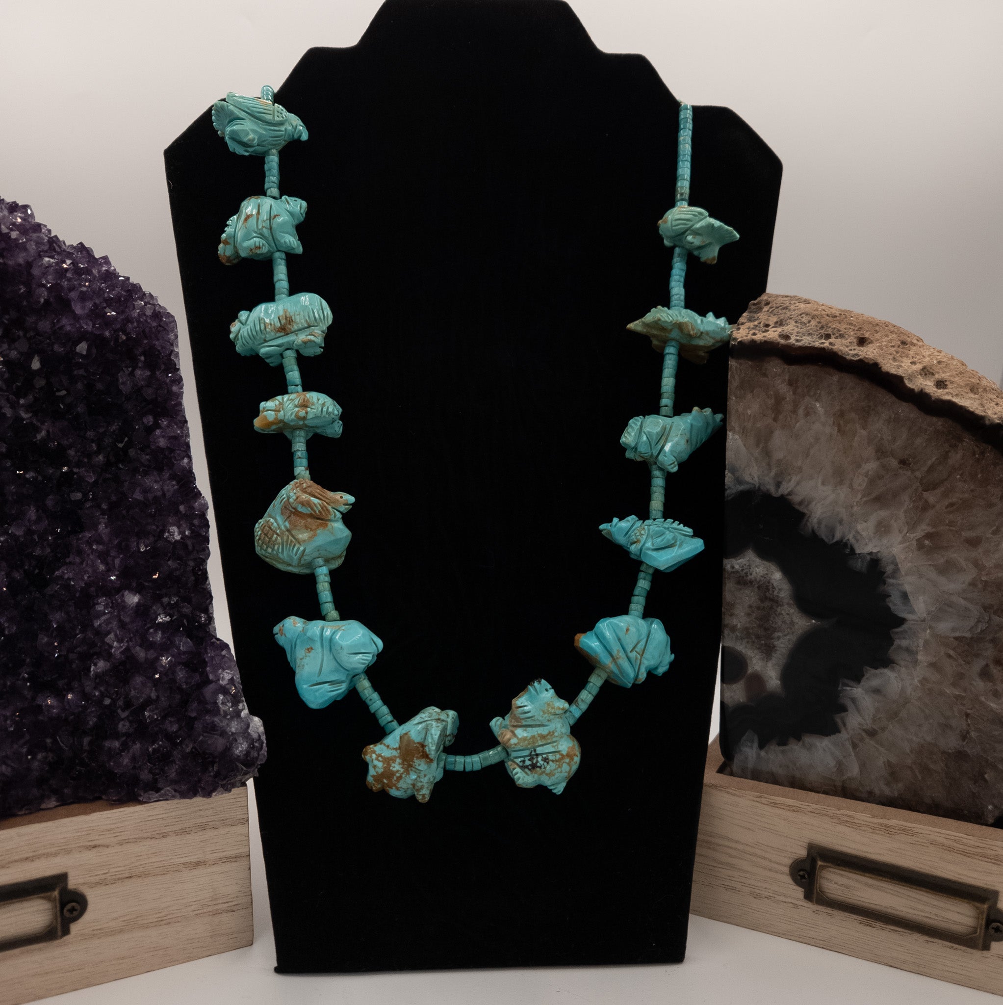 Hand Crafted Native American Navajo Turquoise Fetish Necklace Heirloom Statement Piece