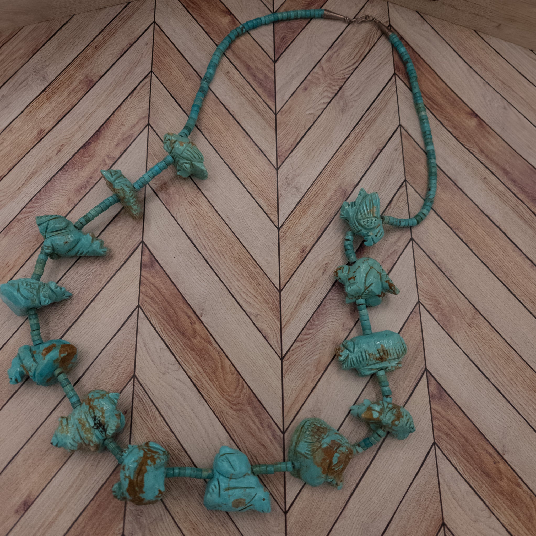Hand Crafted Native American Navajo Turquoise Fetish Necklace Heirloom Statement Piece