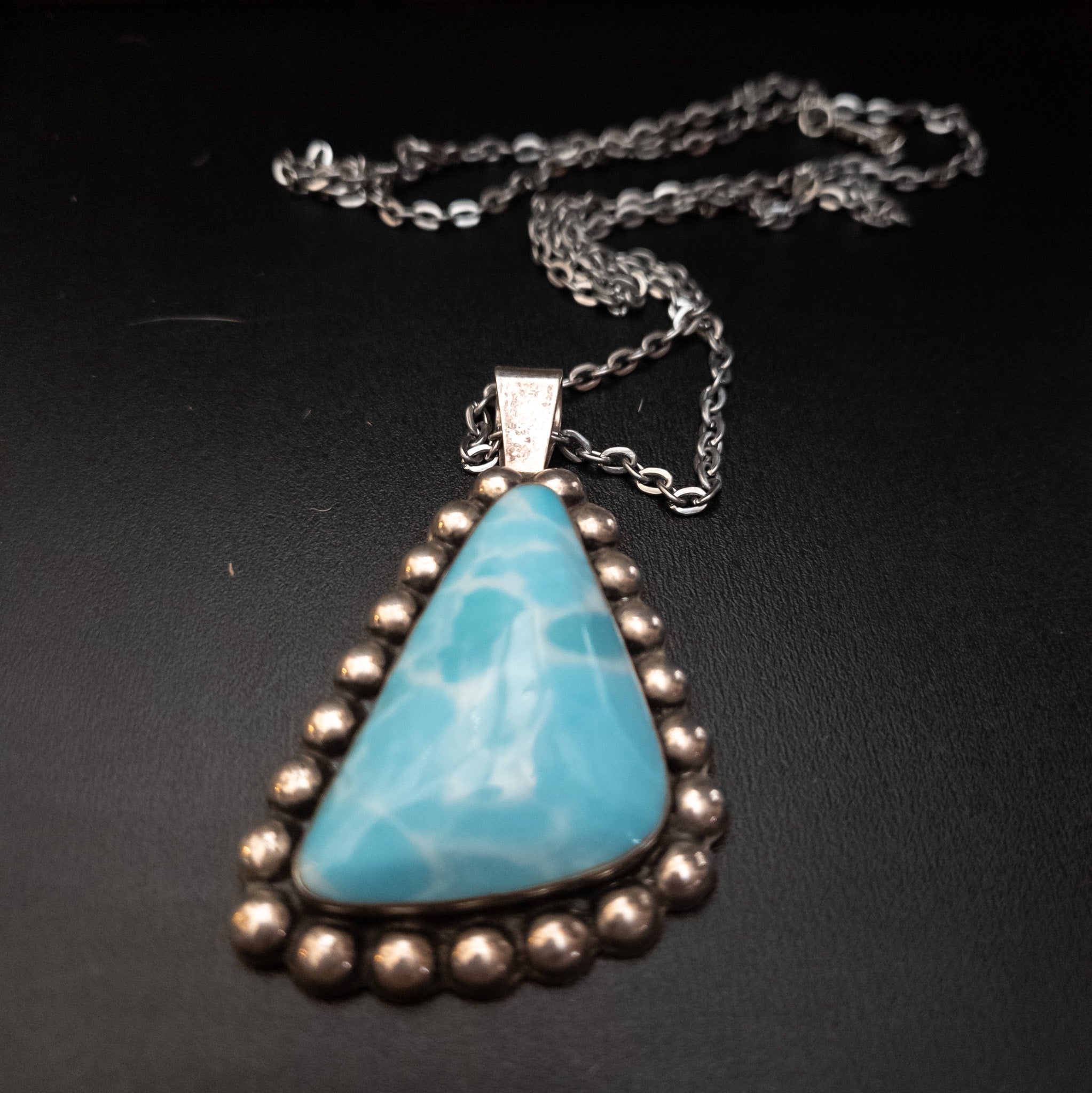 Beautiful Larimar Stone 925 Silver Pendent on a Chain Made in Mexico