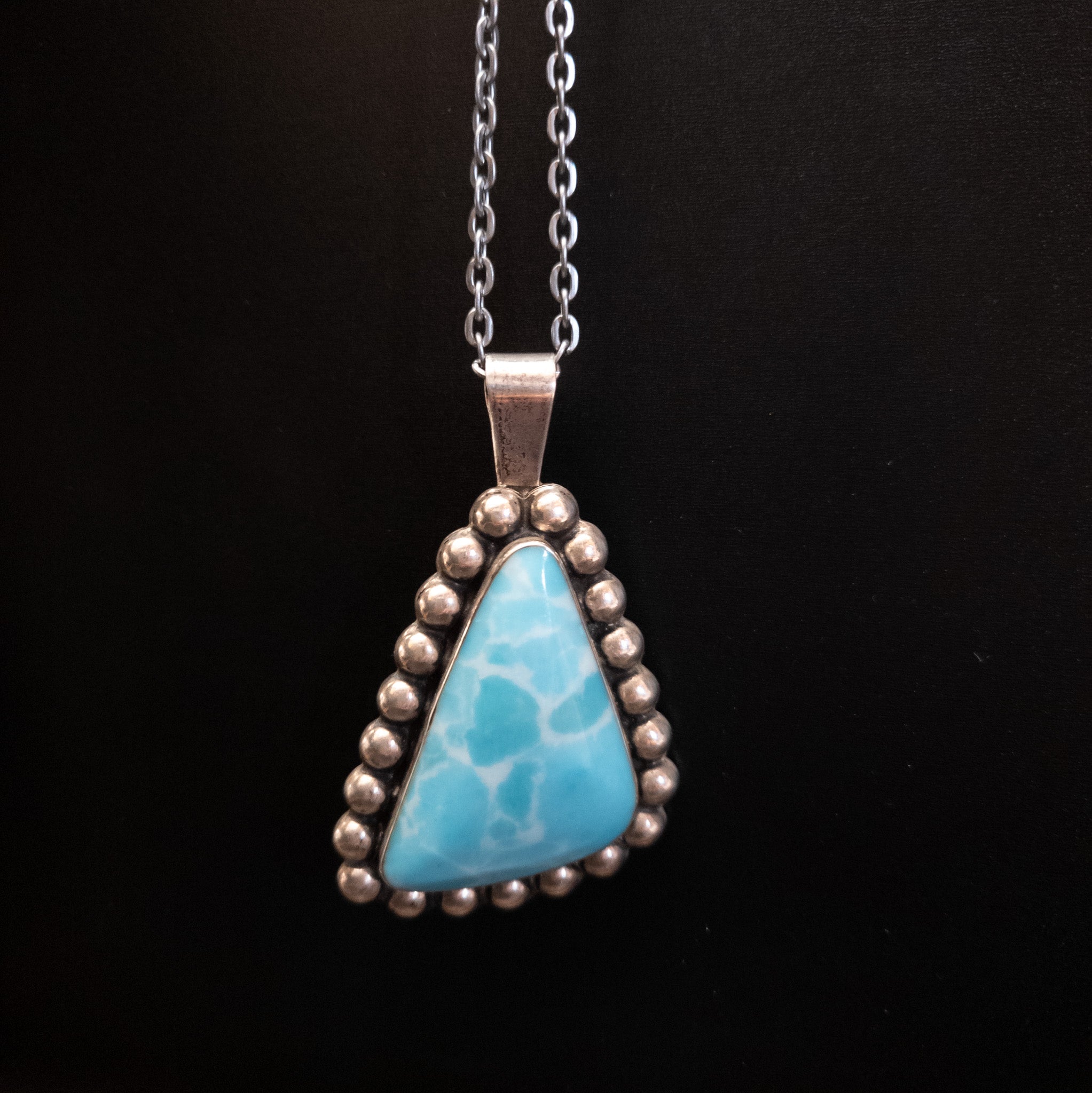 Beautiful Larimar Stone 925 Silver Pendent on a Chain Made in Mexico