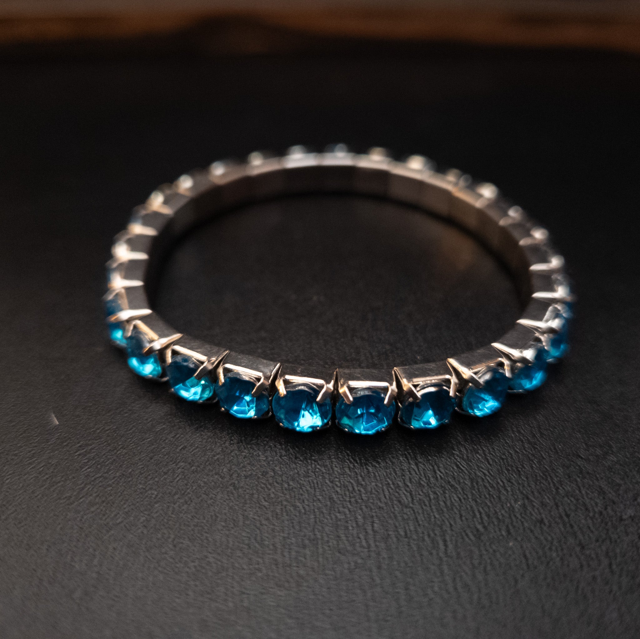 Silver Plated Aqua Blue Rhinestone Strech Bracelet