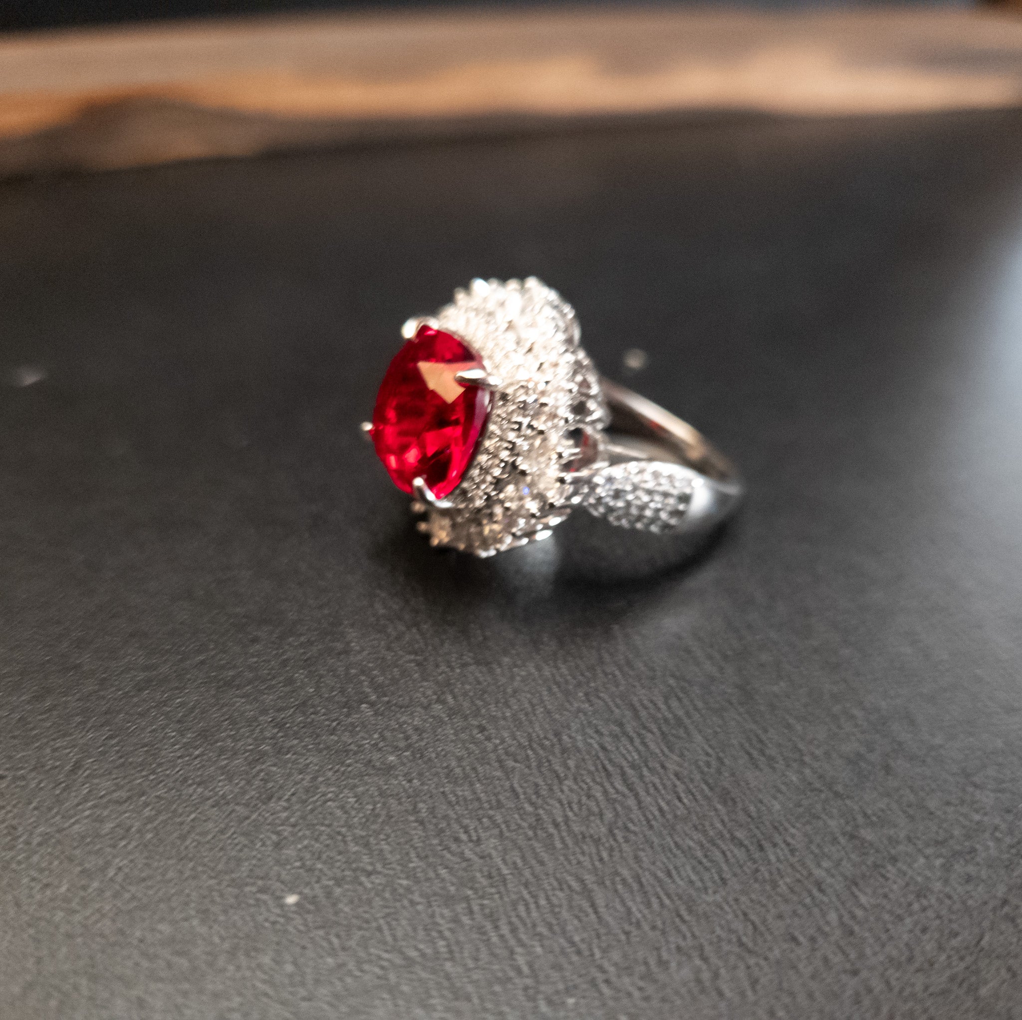 Elegant Red Rhinestone 925 Silver Plated, Cubic Zircon Wedding Rings size 9