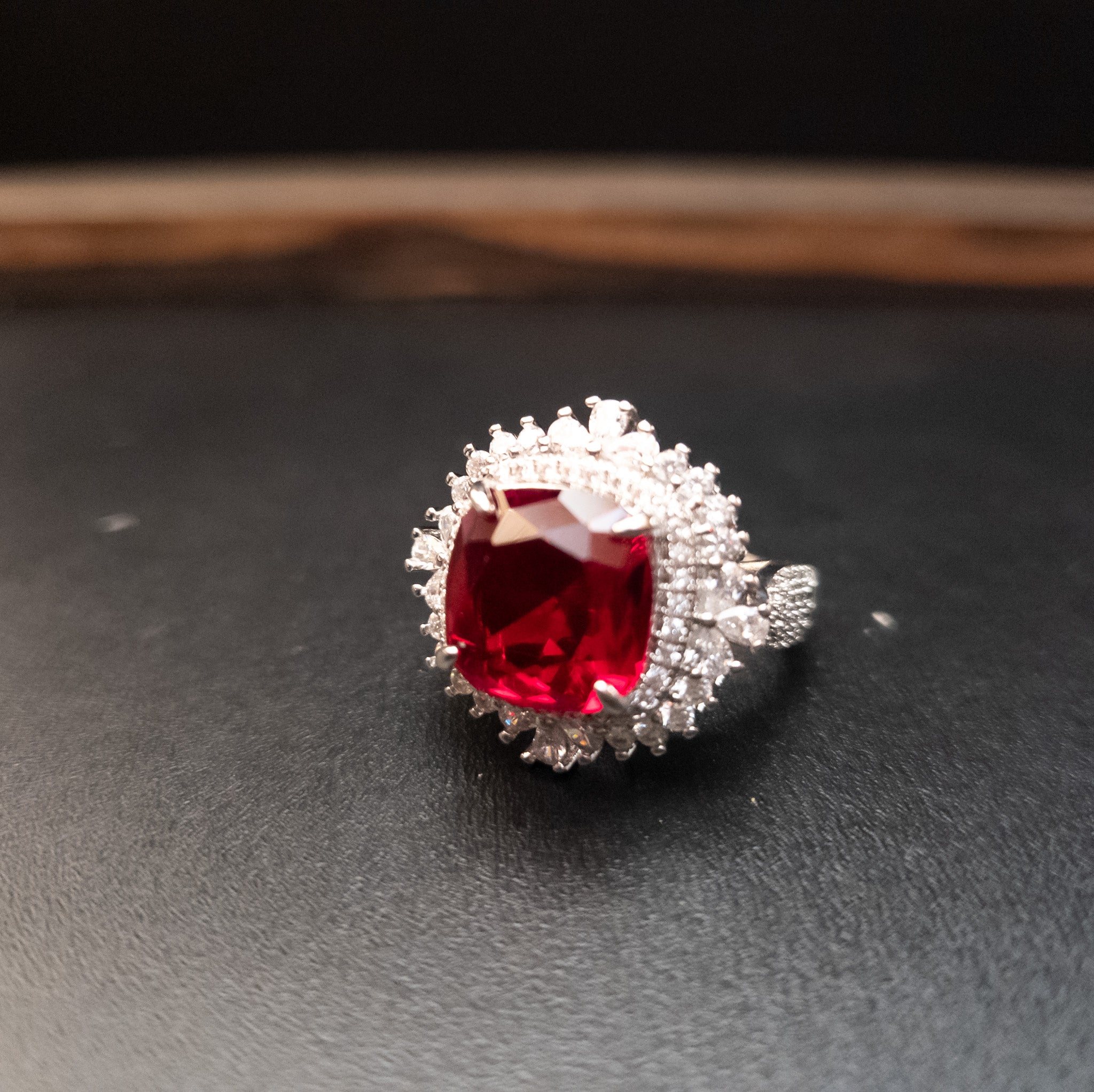 Elegant Red Rhinestone 925 Silver Plated, Cubic Zircon Wedding Rings size 9