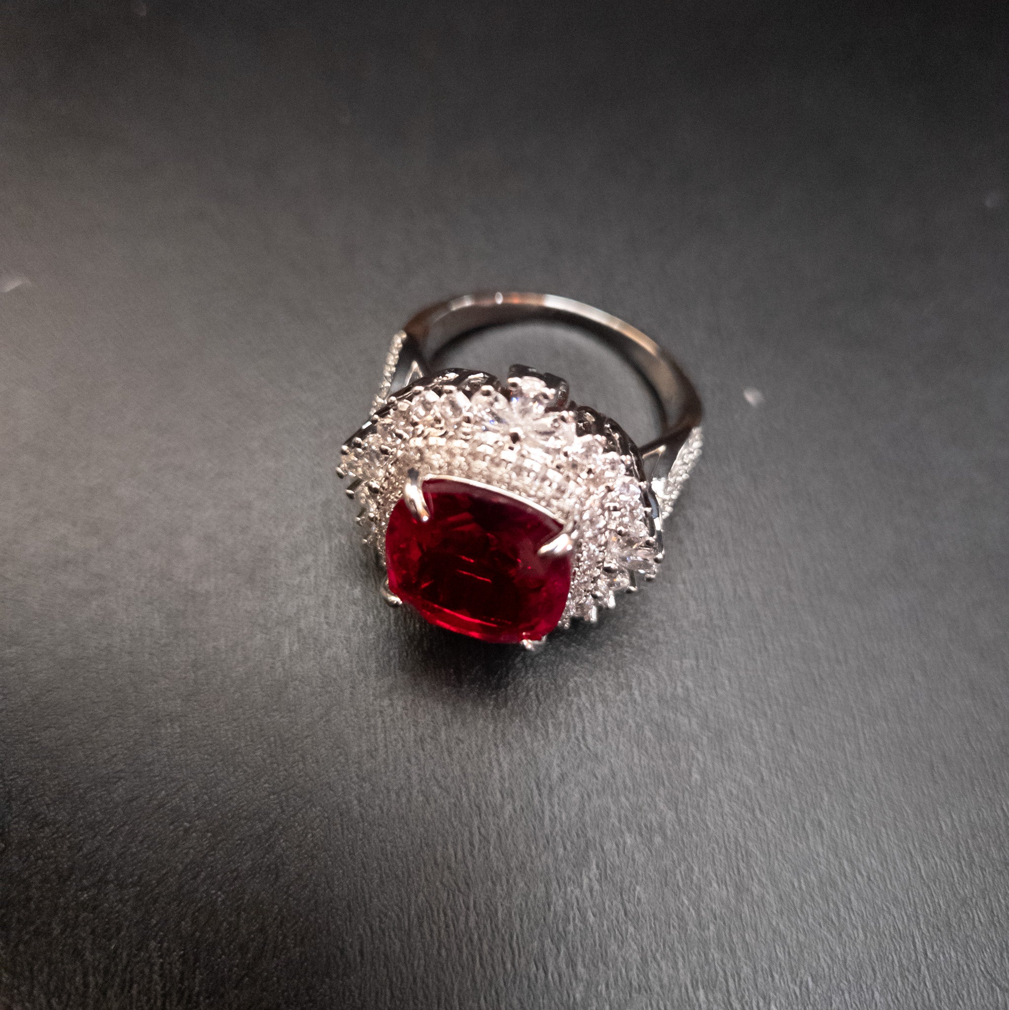 Elegant Red Rhinestone 925 Silver Plated, Cubic Zircon Wedding Rings size 9