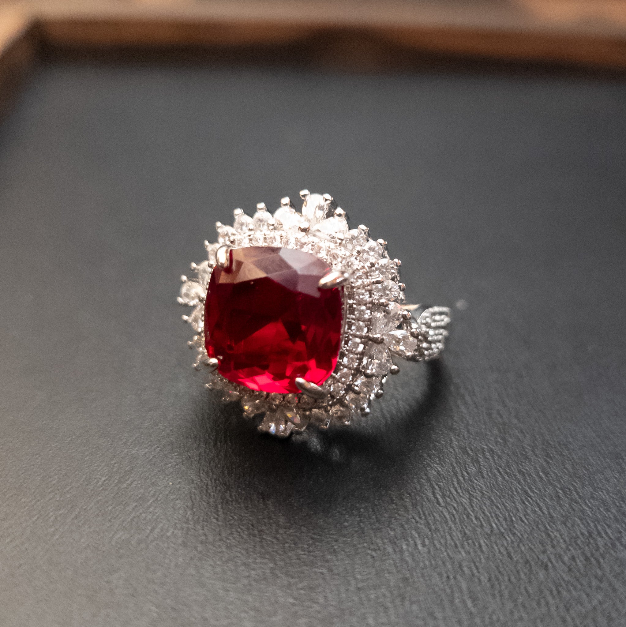 Elegant Red Rhinestone 925 Silver Plated, Cubic Zircon Wedding Rings size 9