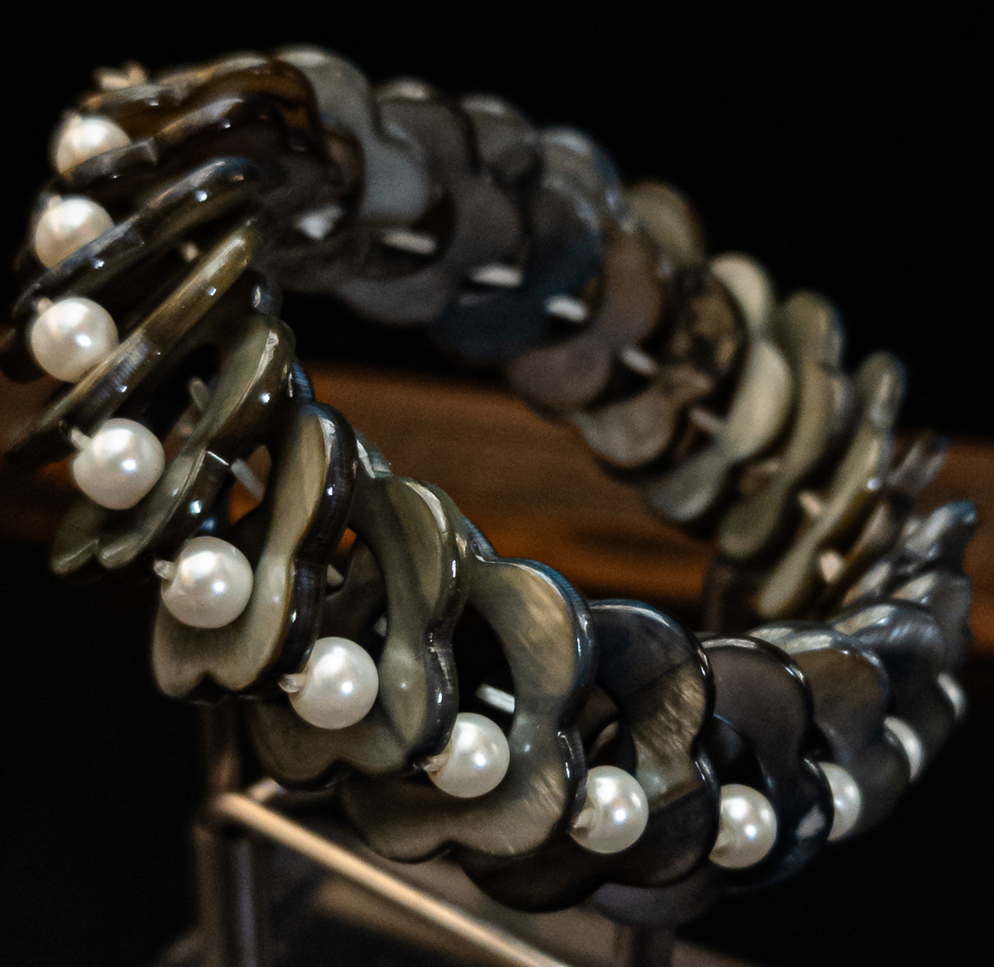 Chunky Wide Shell Bangle With Pearls