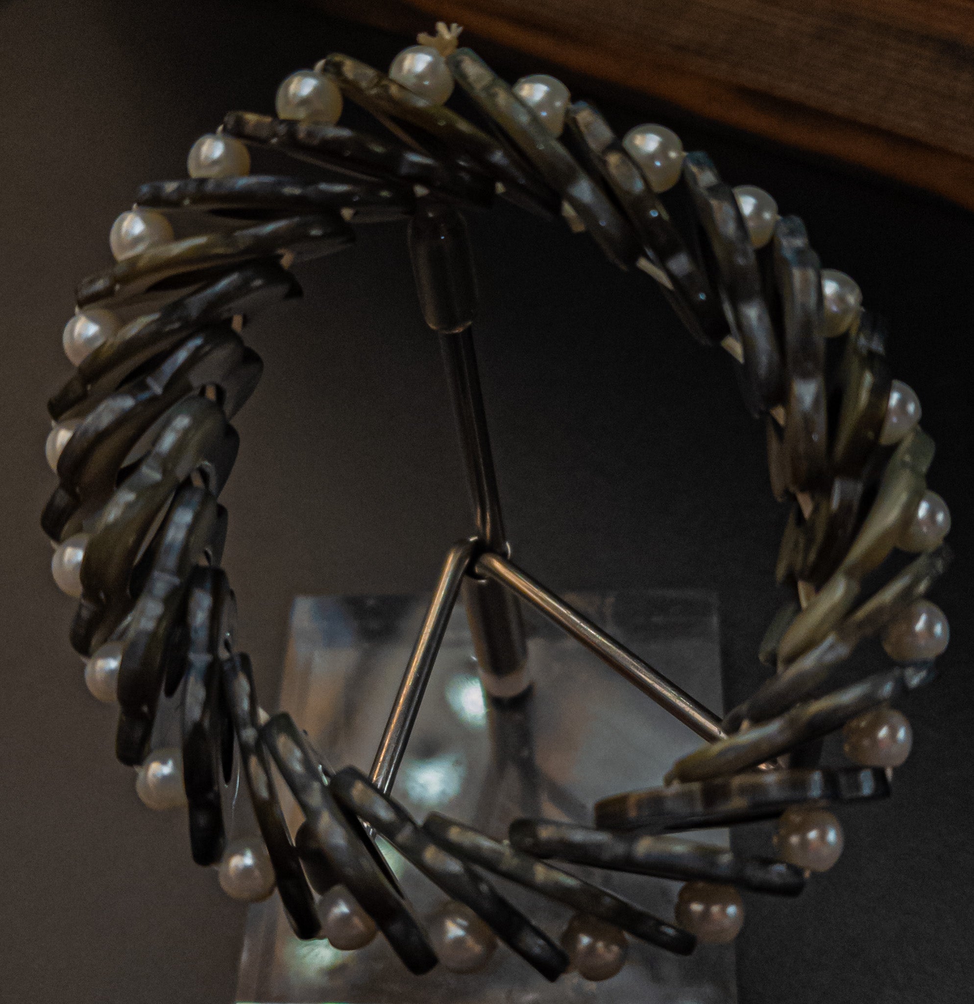 Chunky Wide Shell Bangle With Pearls