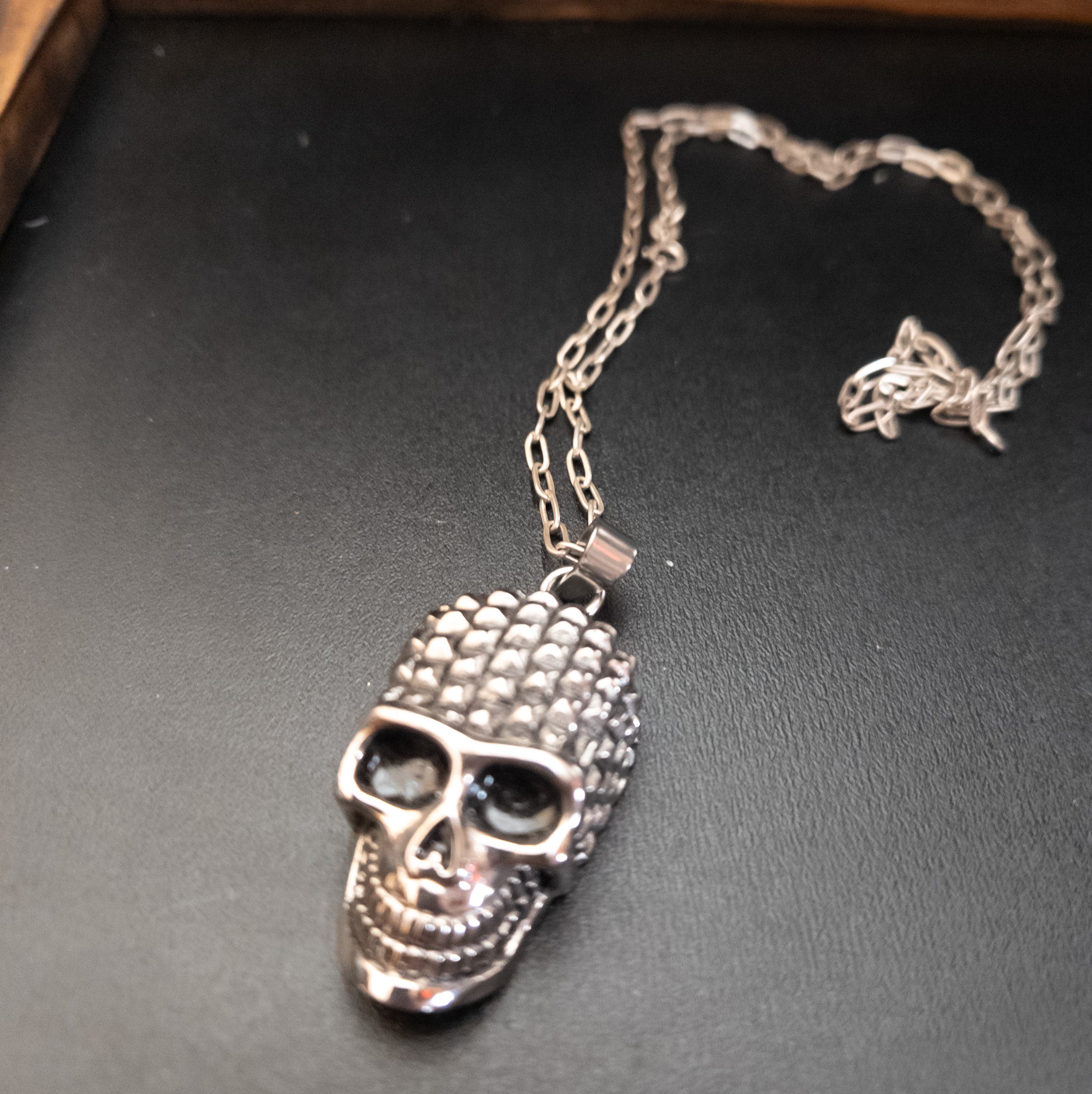 Studded Skull Stainless Steel Pendent on a Chain