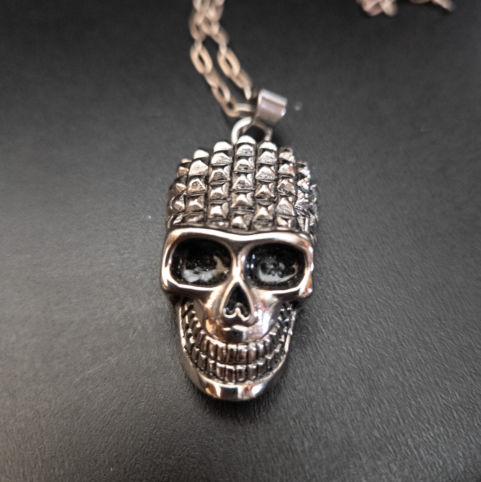 Studded Skull Stainless Steel Pendent on a Chain