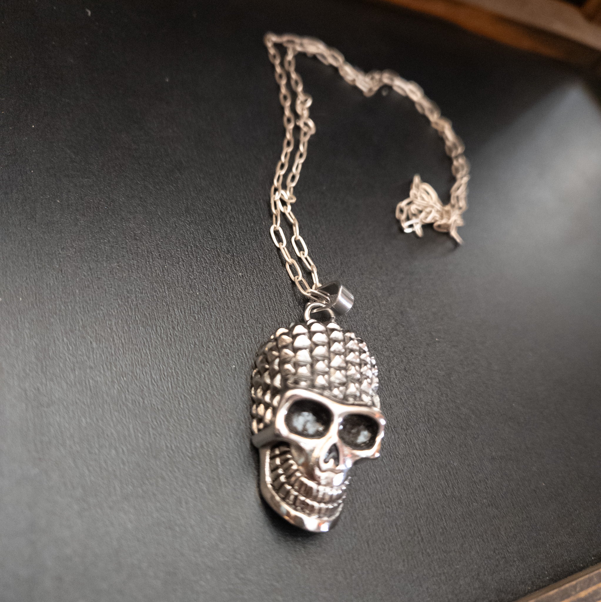 Studded Skull Stainless Steel Pendent on a Chain