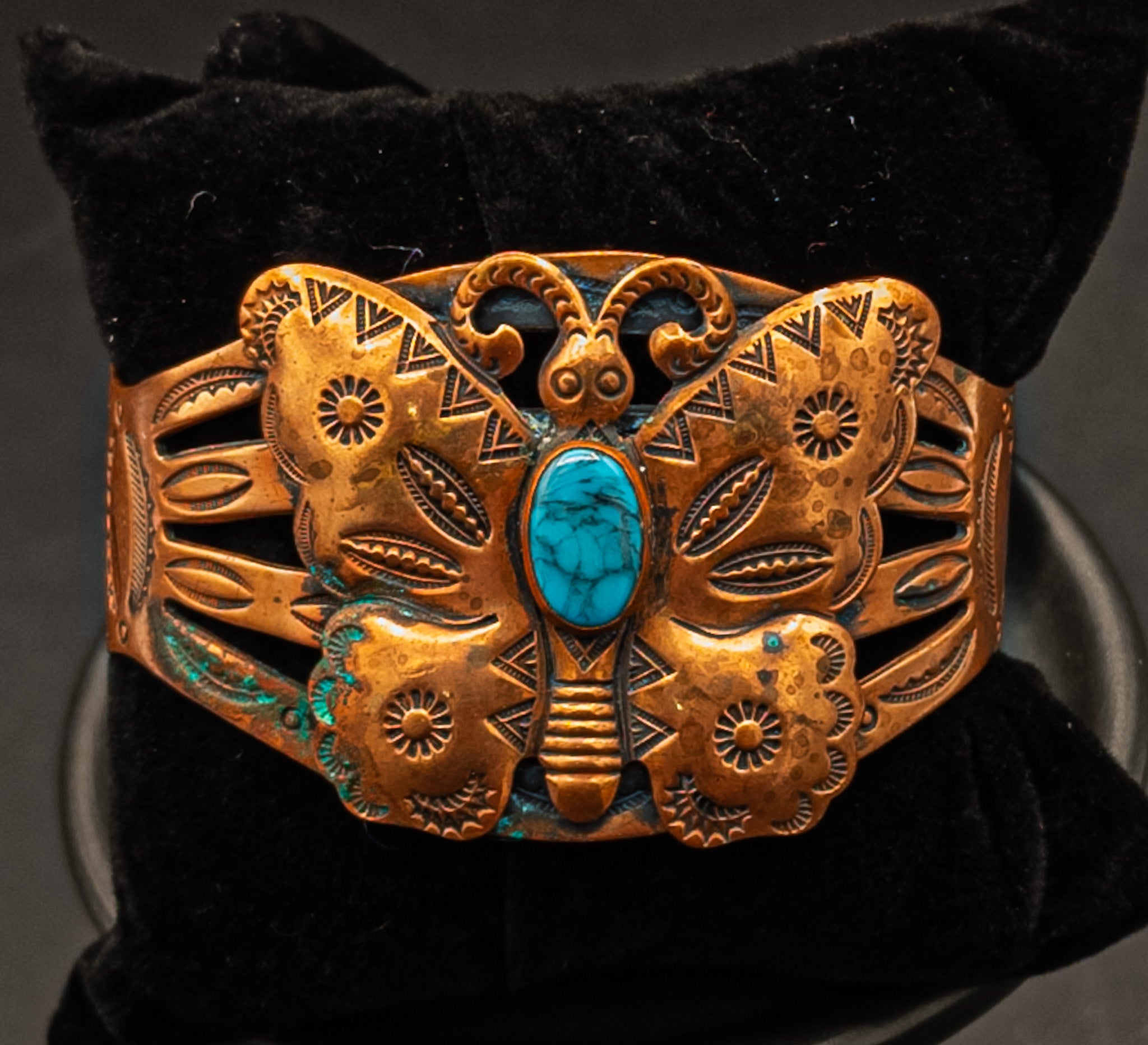 Copper Butterfly Cuff Bracelet With Faux Turquoise