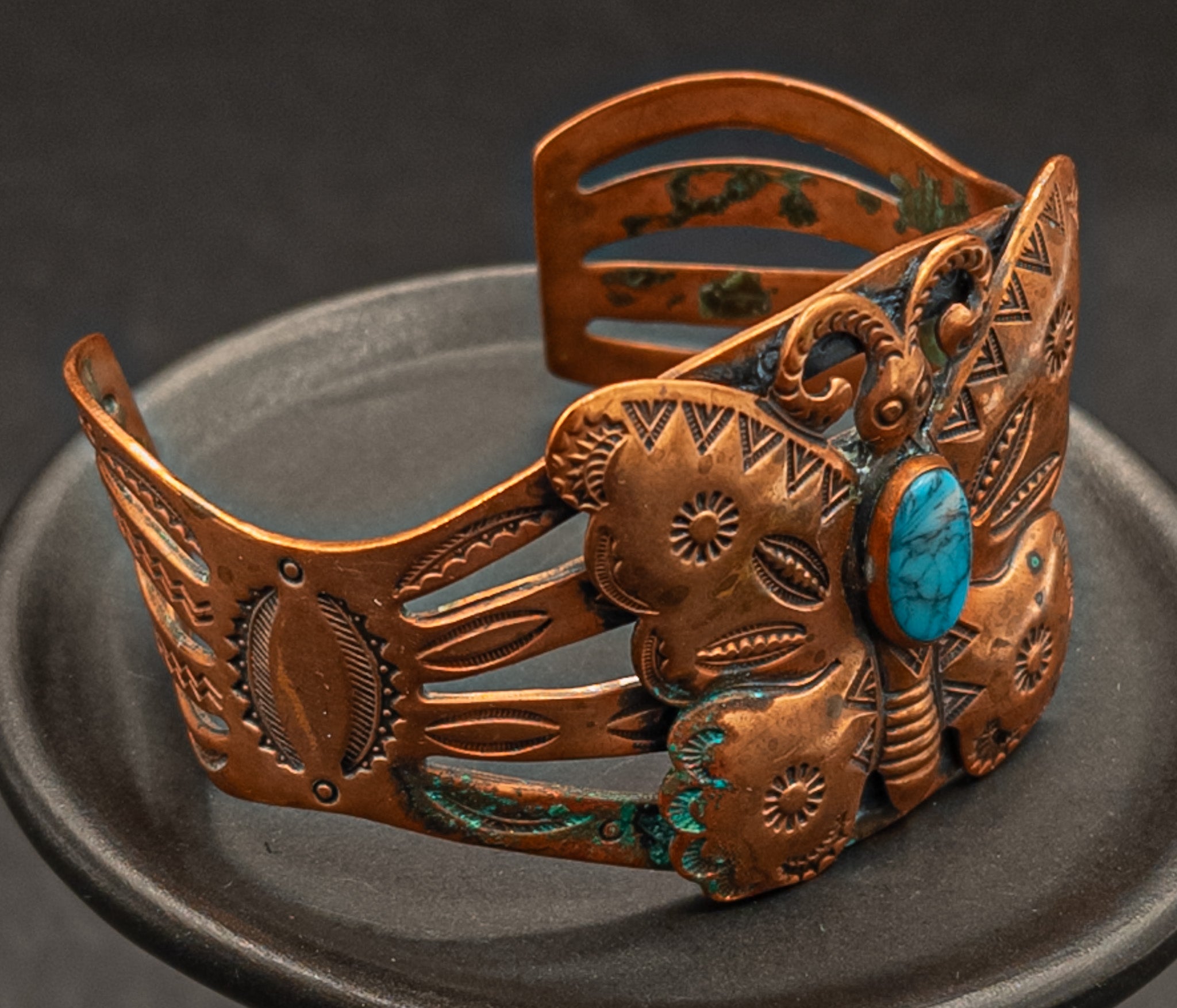 Copper Butterfly Cuff Bracelet With Faux Turquoise