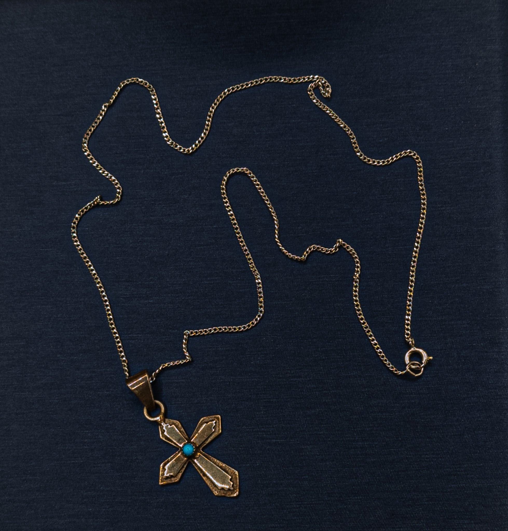 Navajo Sterling Silver Cross Necklace With Turquoise