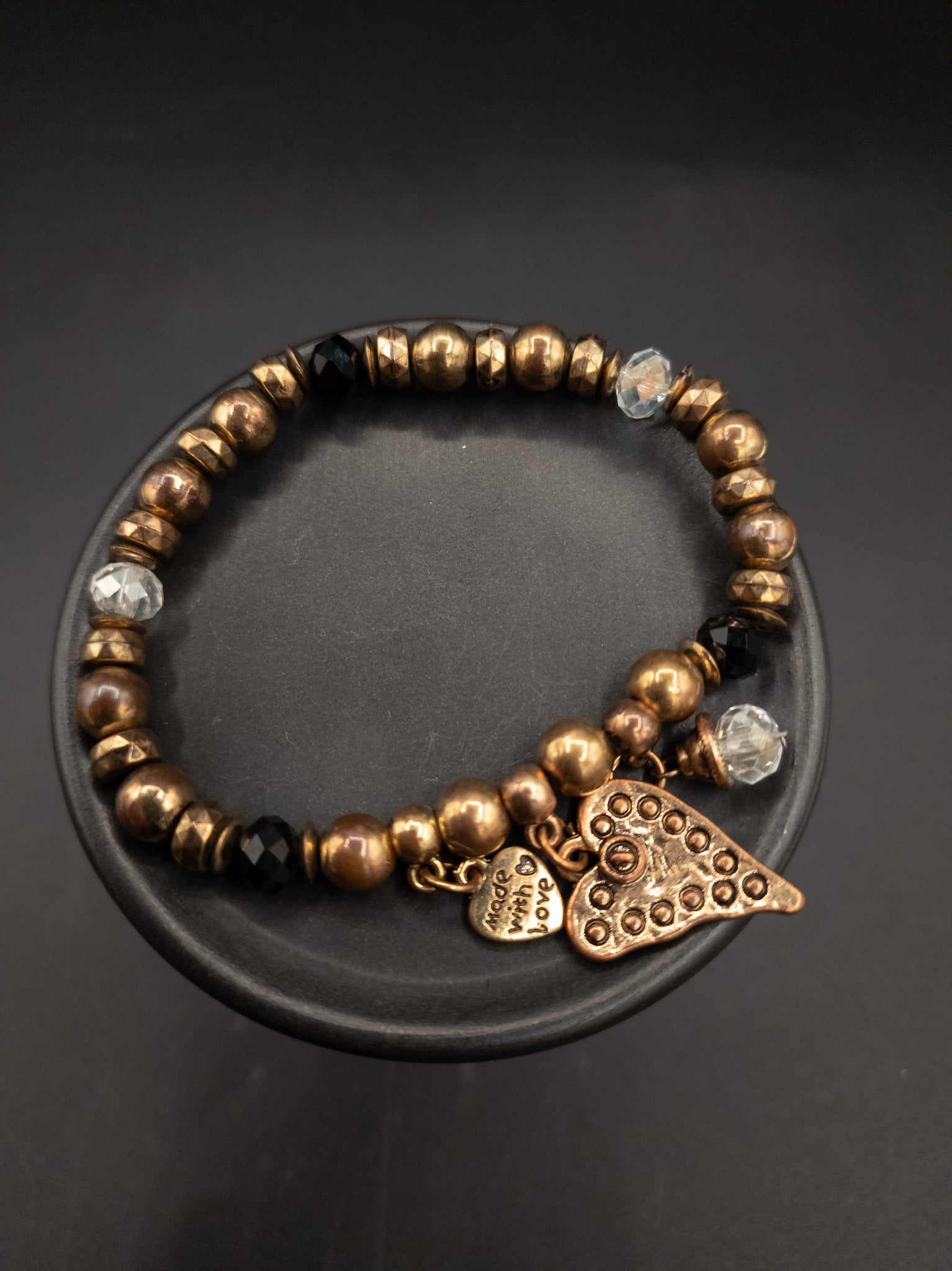 Beautiful Bronze Colored Beaded Charm Bracelet