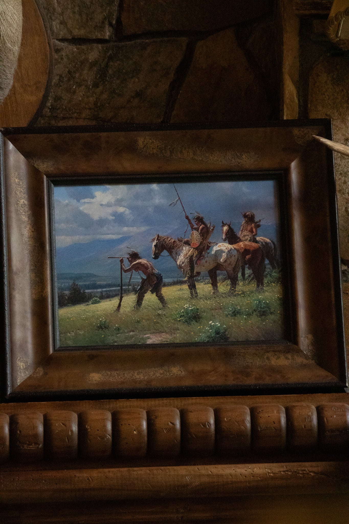 Lonestar American Indians at the River's Edge Canvas Transfer Print Art