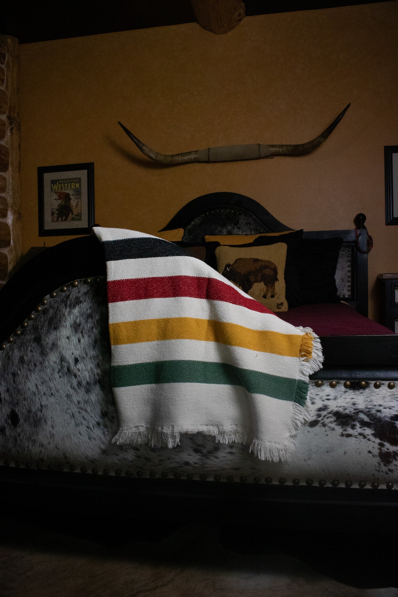 Pisgah Stripe Woven Throw - Black, Red, Yellow, & Green Stripe